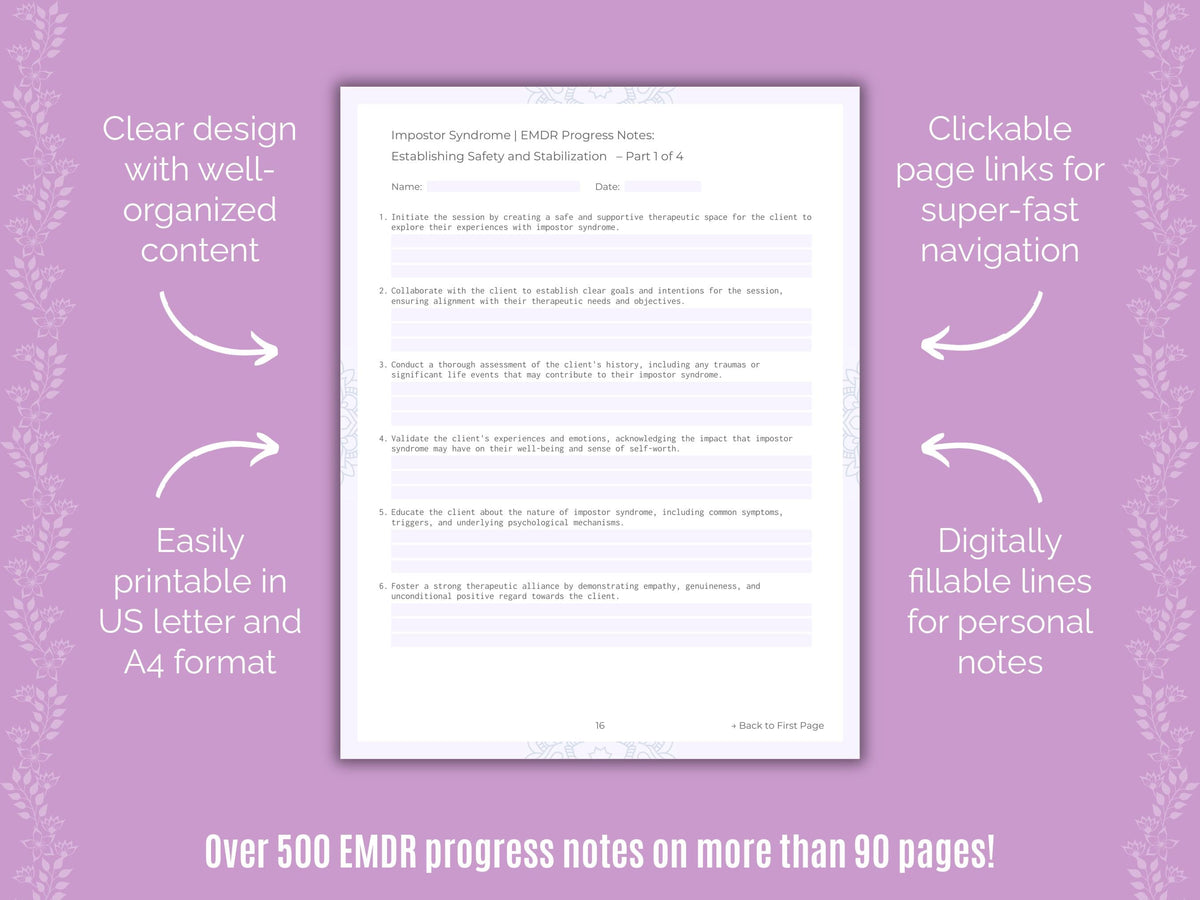 Impostor Syndrome Eye Movement Desensitization and Reprocessing (EMDR) Counseling Templates