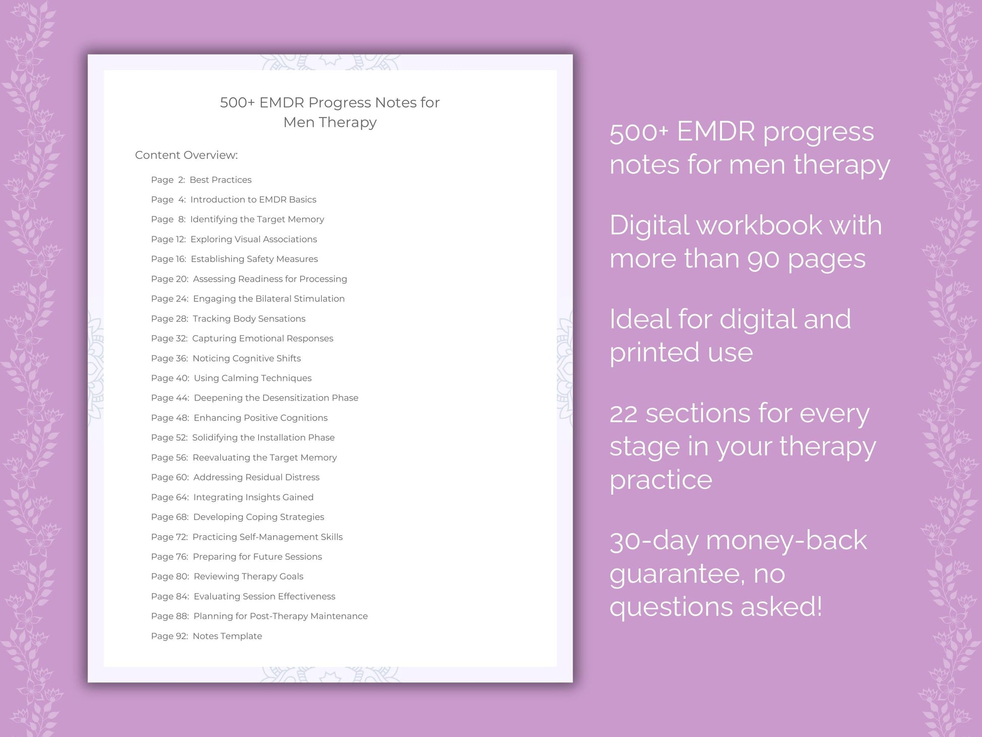 Men Eye Movement Desensitization and Reprocessing (EMDR) Therapist Worksheets