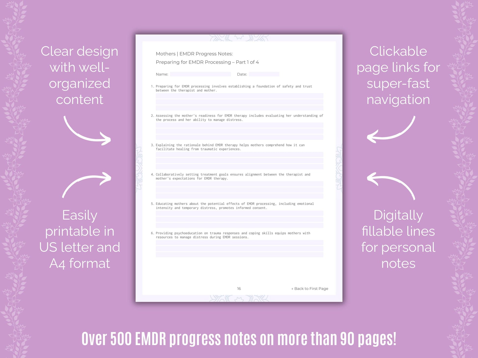 Mothers Eye Movement Desensitization and Reprocessing (EMDR) Counseling Templates