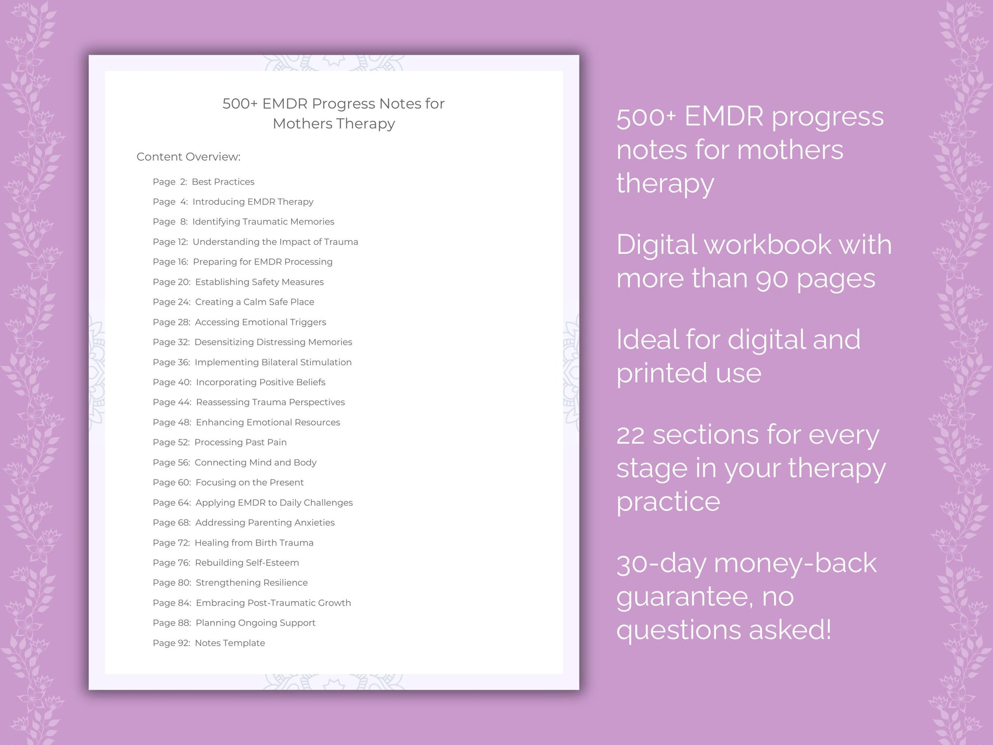 Mothers Eye Movement Desensitization and Reprocessing (EMDR) Therapist Worksheets