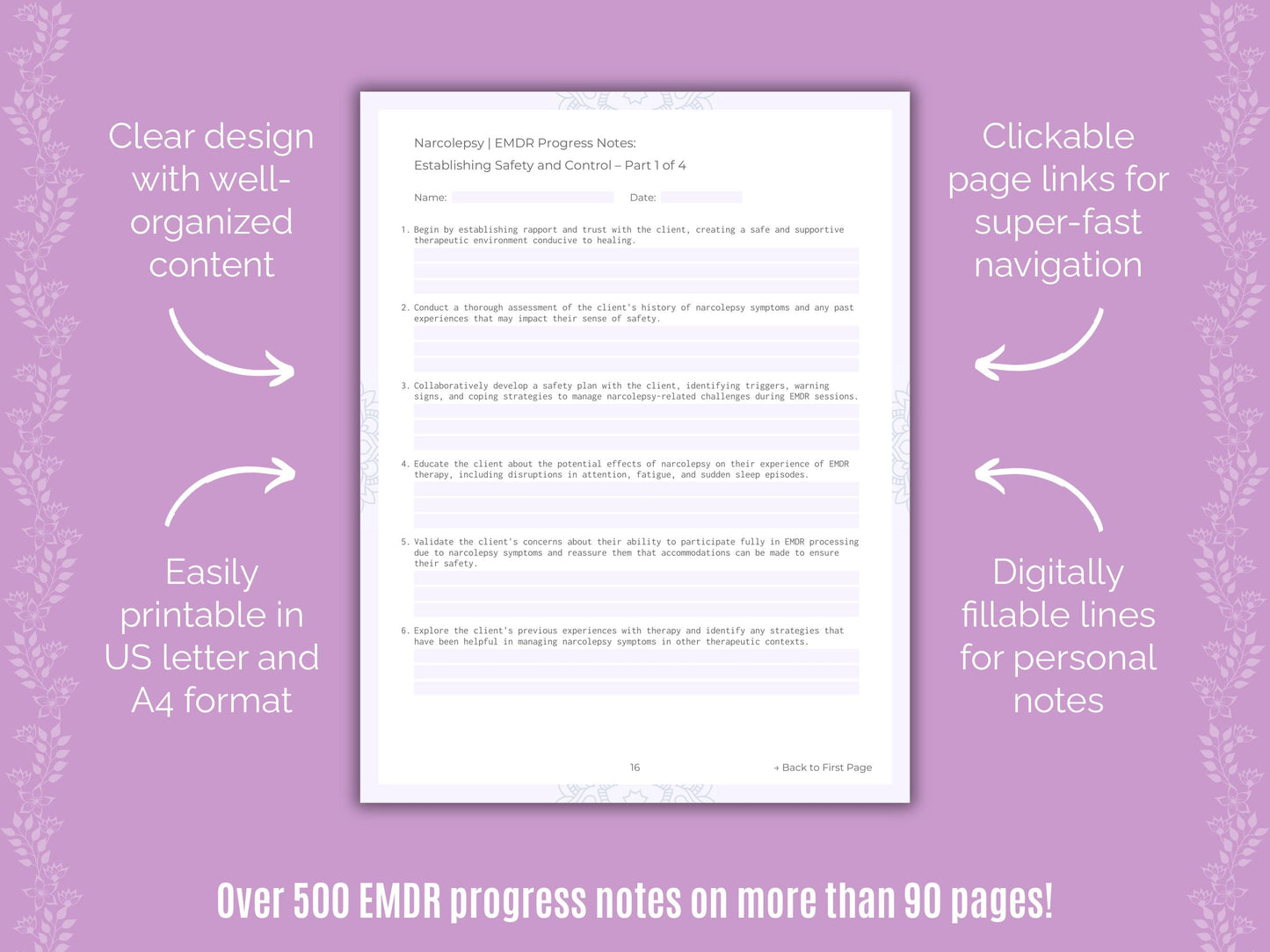 Narcolepsy Eye Movement Desensitization and Reprocessing (EMDR) Counseling Templates