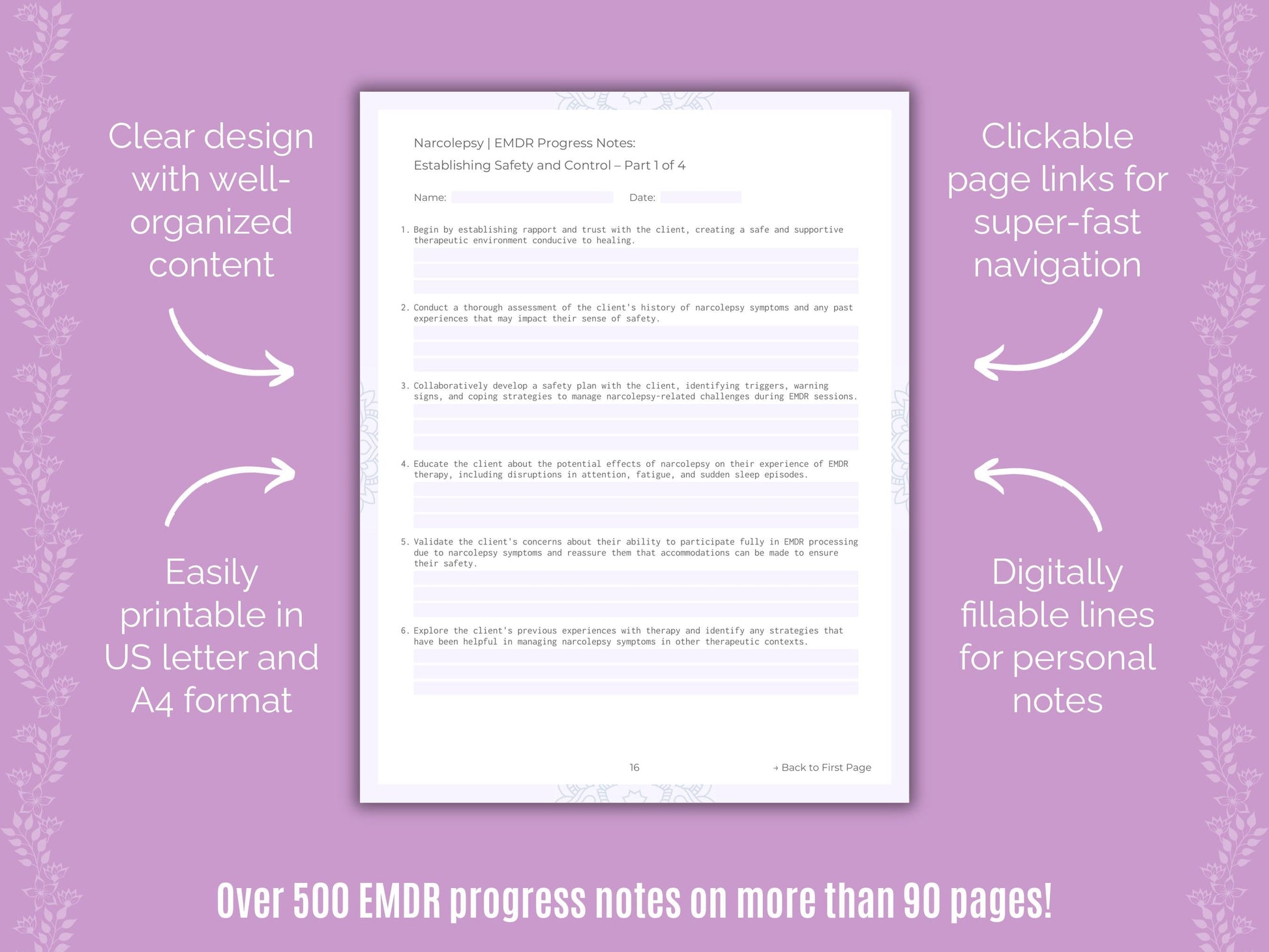 Narcolepsy Eye Movement Desensitization and Reprocessing (EMDR) Counseling Templates