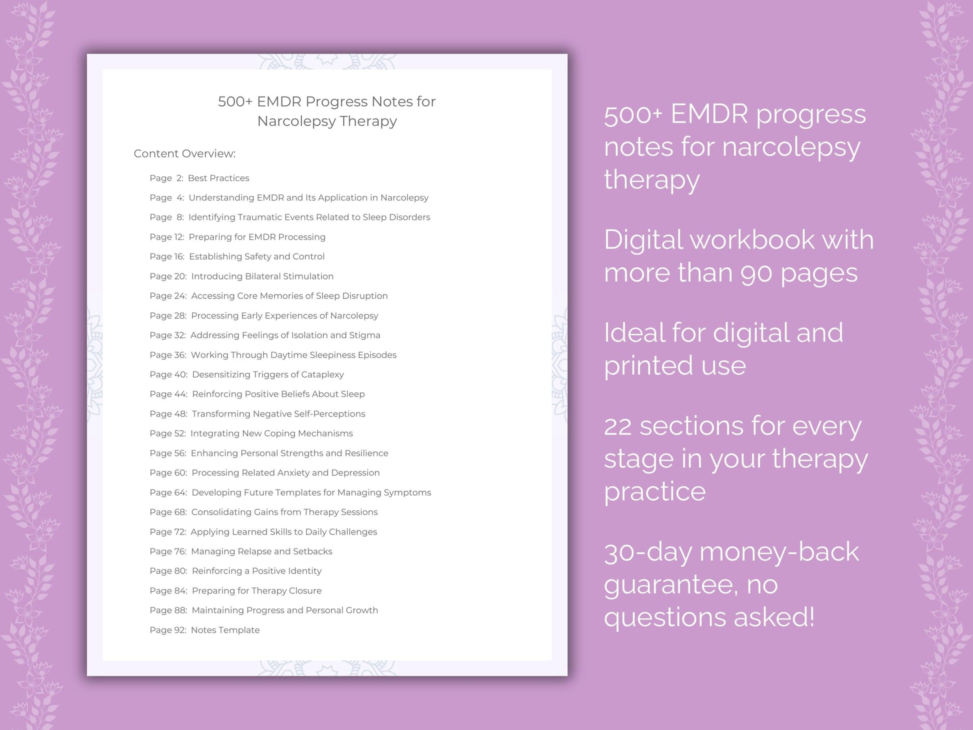 Narcolepsy Eye Movement Desensitization and Reprocessing (EMDR) Therapist Worksheets