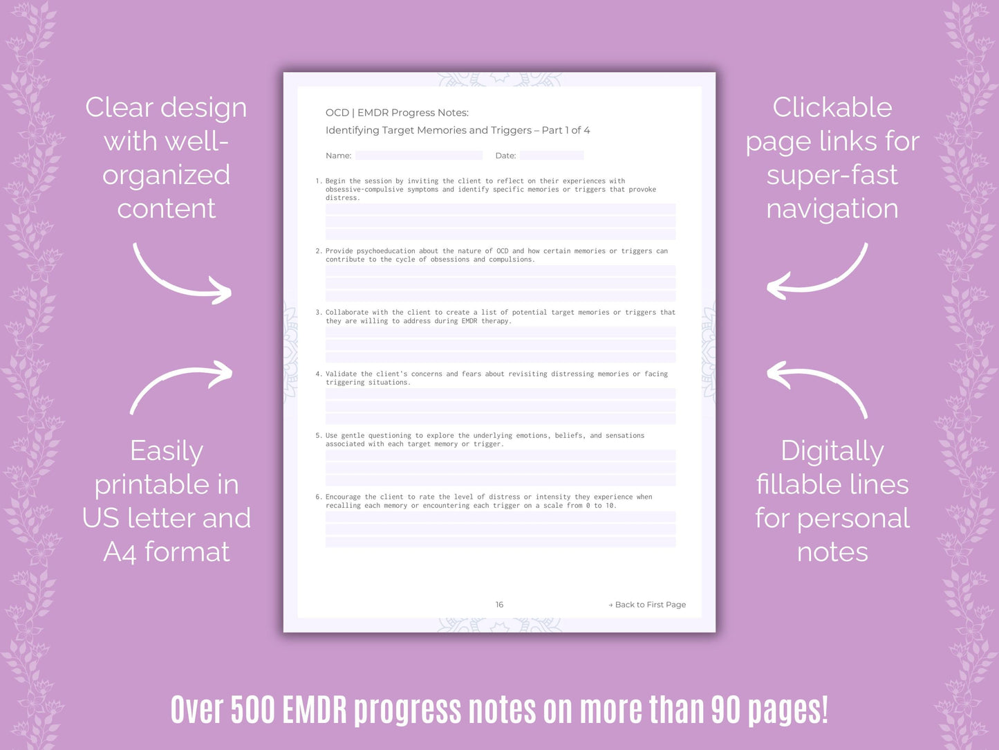 Obsessive-Compulsive Disorder (OCD) Eye Movement Desensitization and Reprocessing (EMDR) Counseling Templates