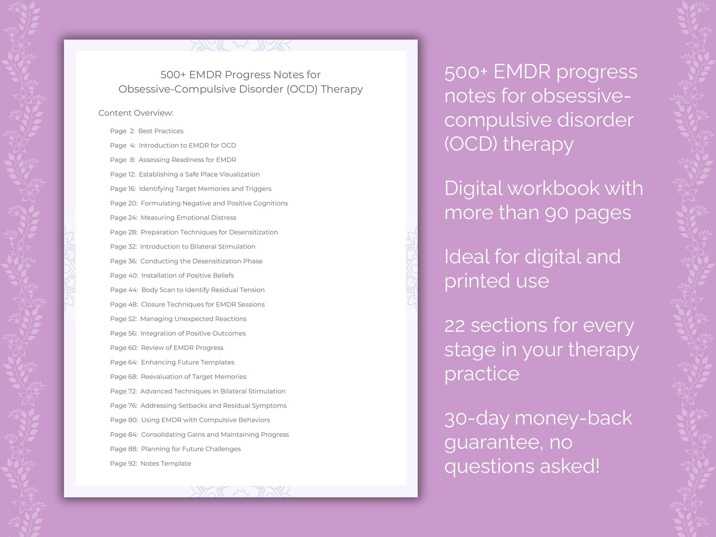 Obsessive-Compulsive Disorder (OCD) Eye Movement Desensitization and Reprocessing (EMDR) Therapist Worksheets