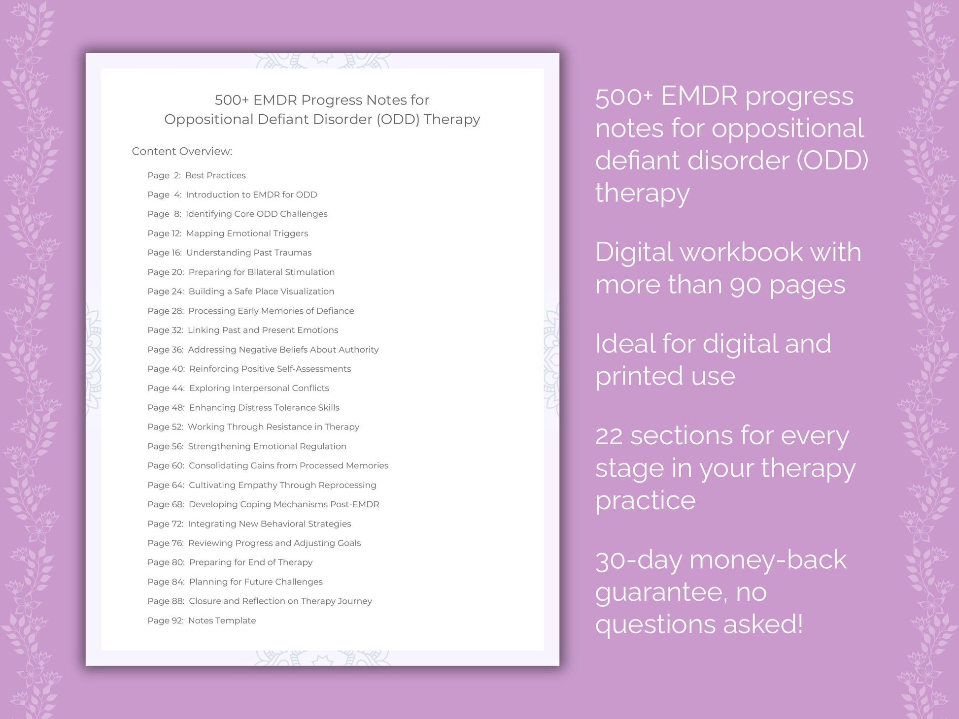 Oppositional Defiant Disorder (ODD) Eye Movement Desensitization and Reprocessing (EMDR) Therapist Worksheets