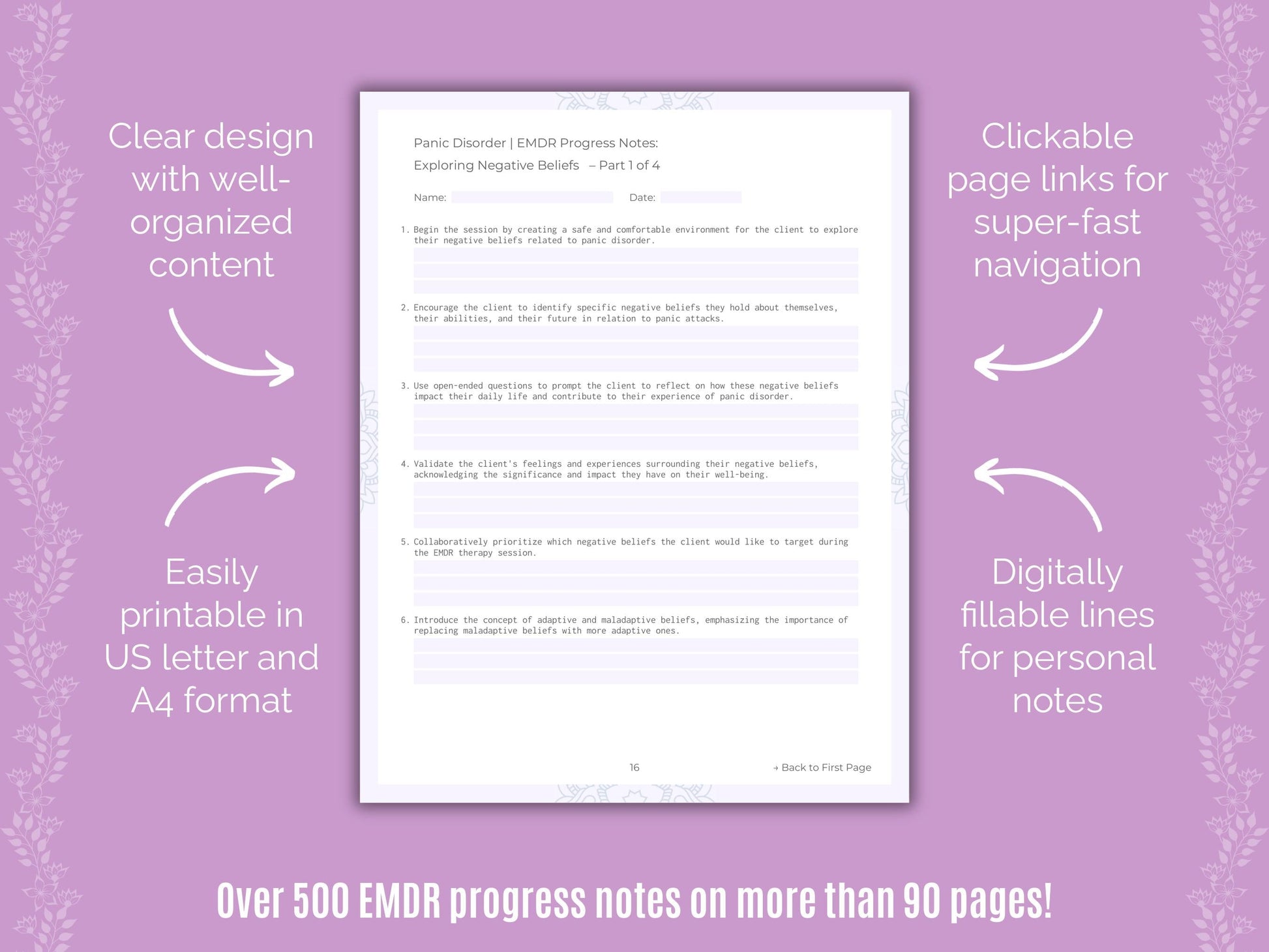 Panic Disorder Eye Movement Desensitization and Reprocessing (EMDR) Counseling Templates