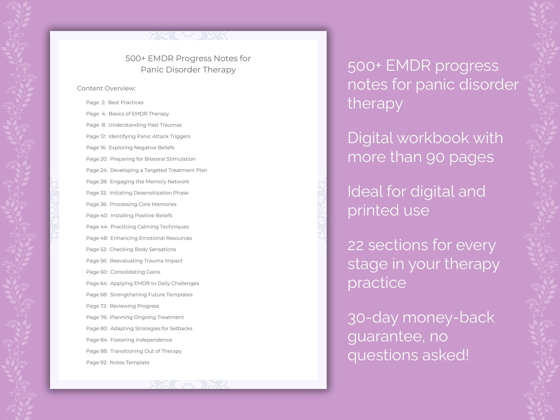 Panic Disorder Eye Movement Desensitization and Reprocessing (EMDR) Therapist Worksheets