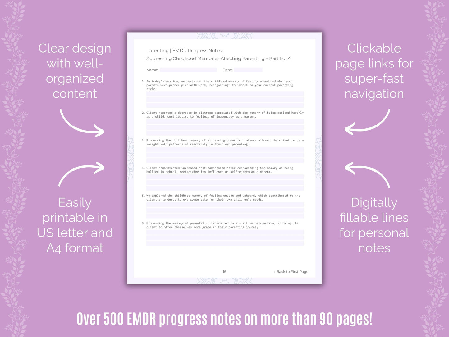 Parenting Eye Movement Desensitization and Reprocessing (EMDR) Counseling Templates