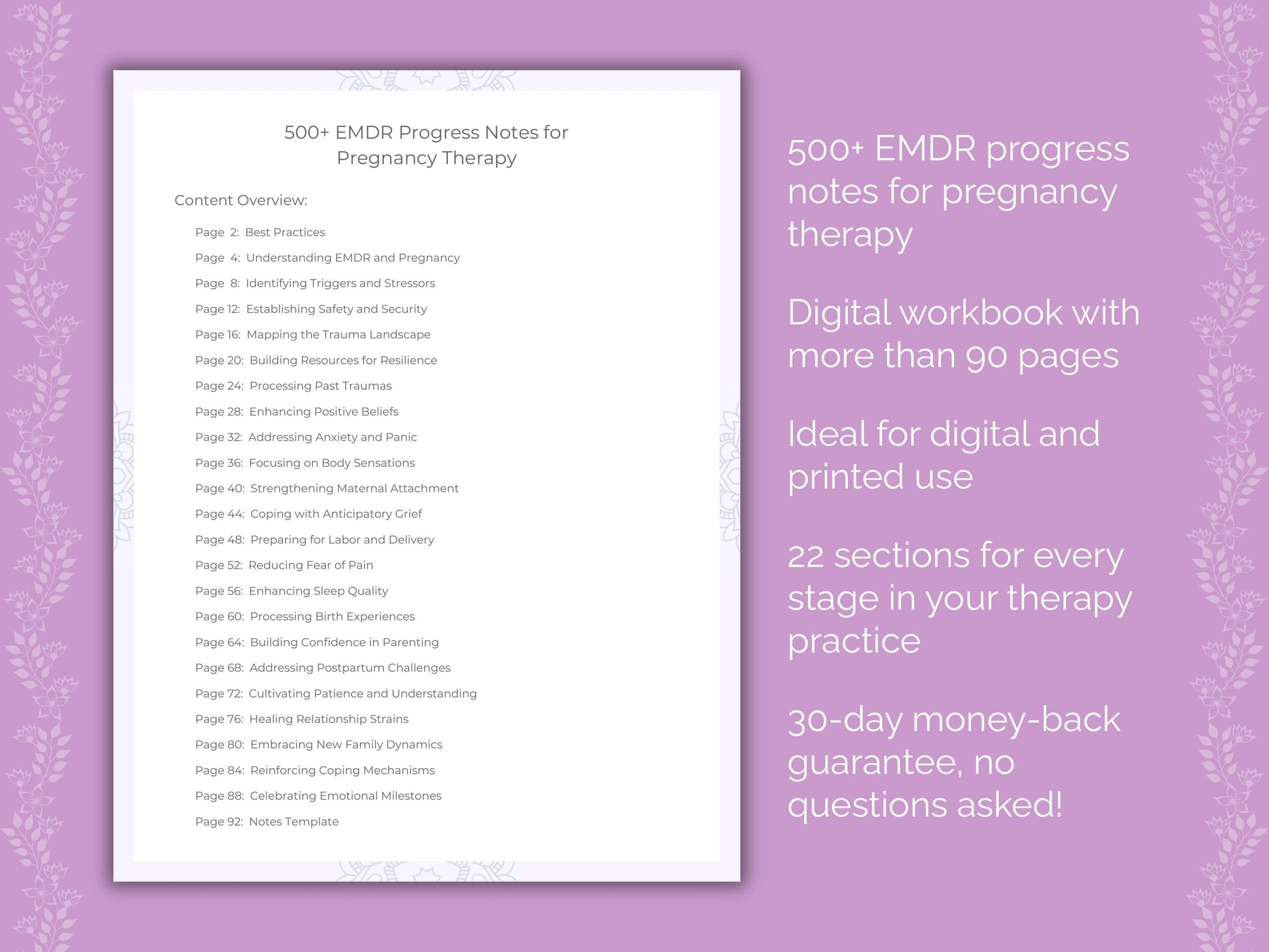 Pregnancy Eye Movement Desensitization and Reprocessing (EMDR) Therapist Worksheets