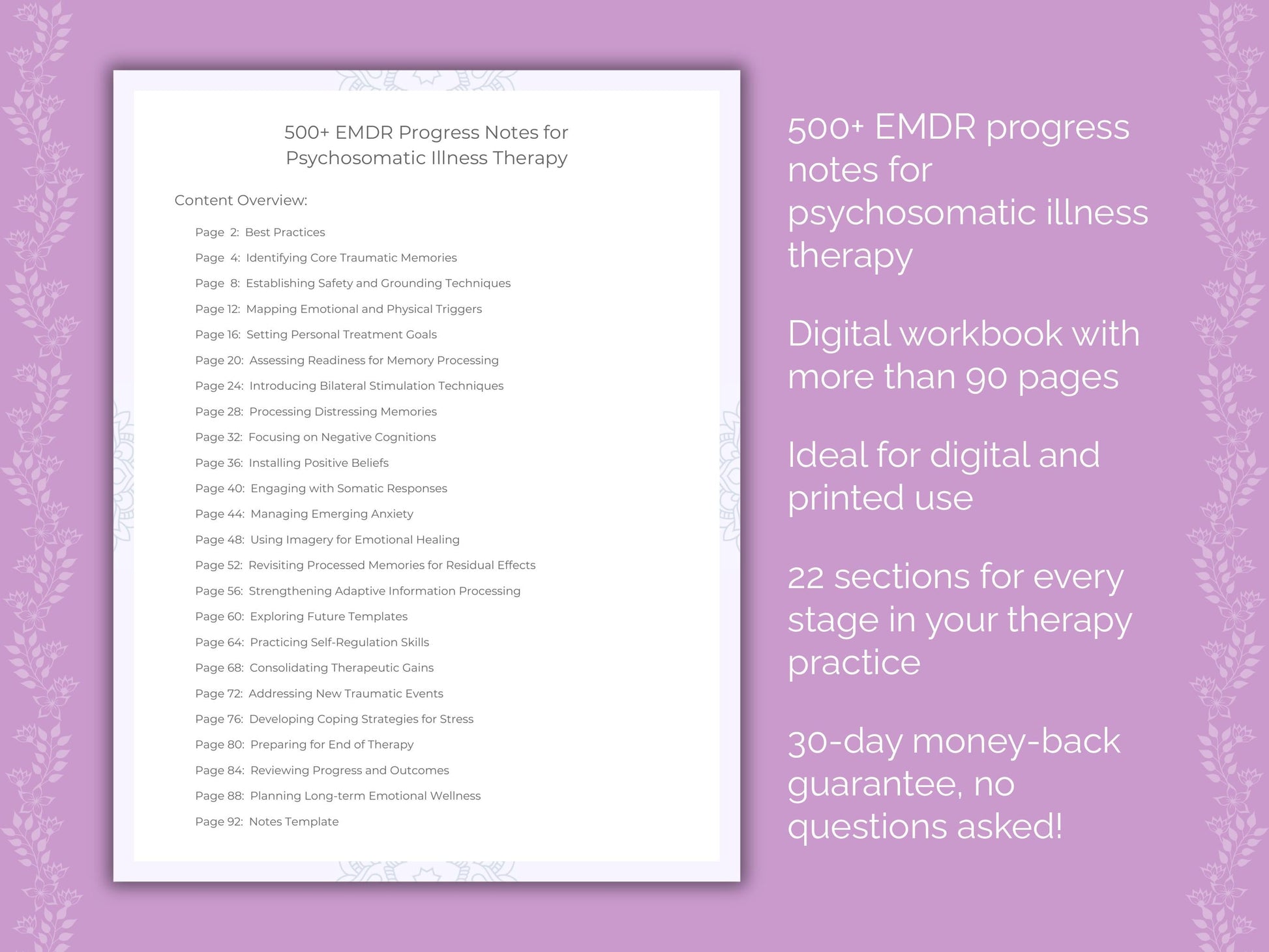 Psychosomatic Illness Eye Movement Desensitization and Reprocessing (EMDR) Therapist Worksheets