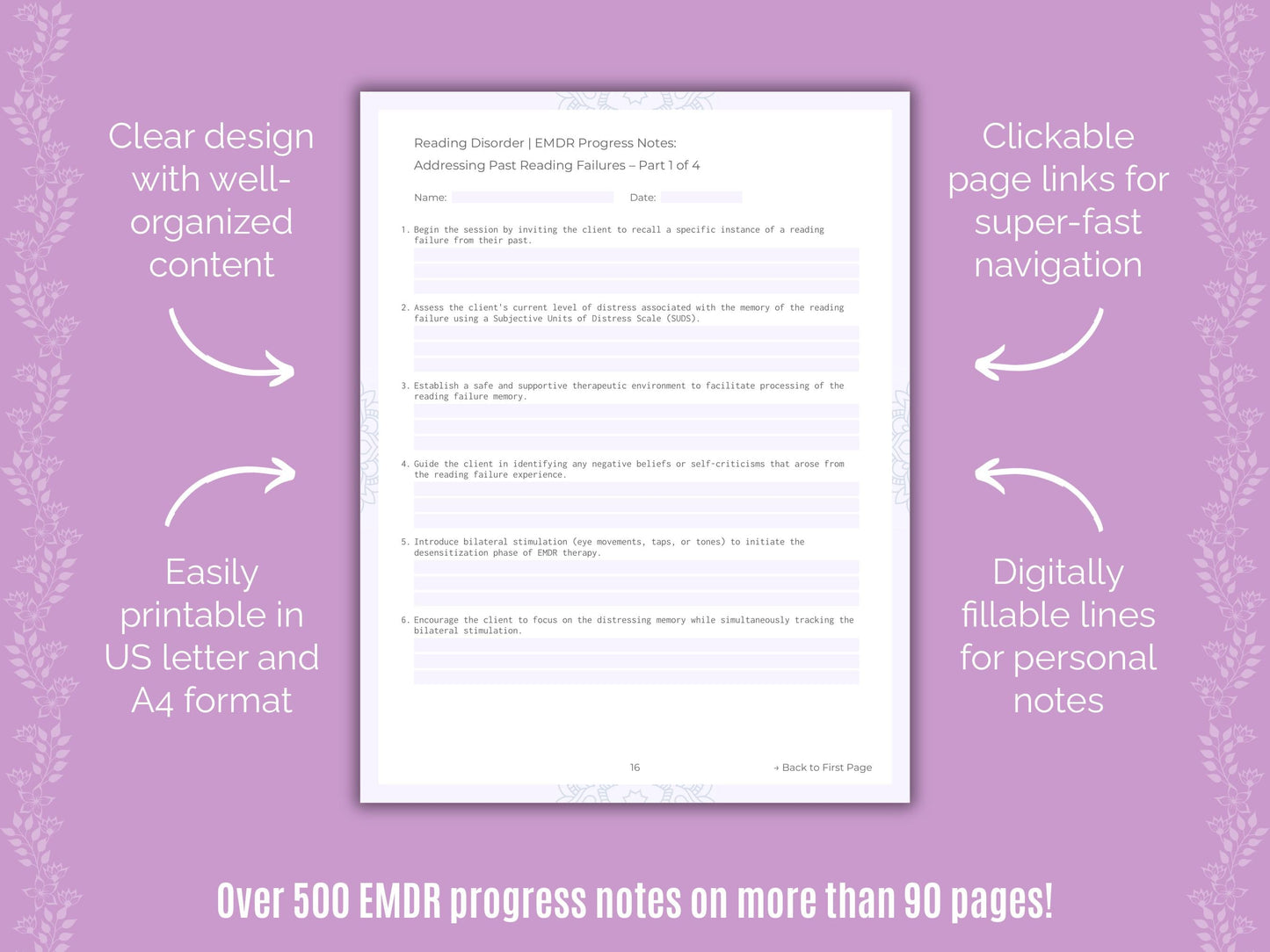 Reading Disorder Eye Movement Desensitization and Reprocessing (EMDR) Counseling Templates