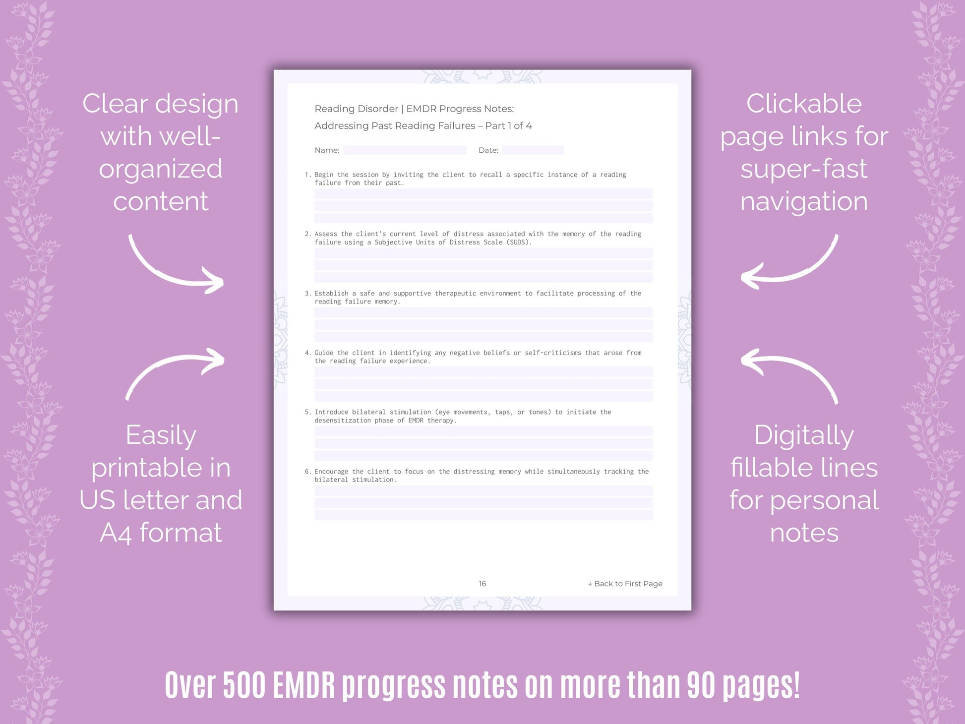 Reading Disorder Eye Movement Desensitization and Reprocessing (EMDR) Counseling Templates