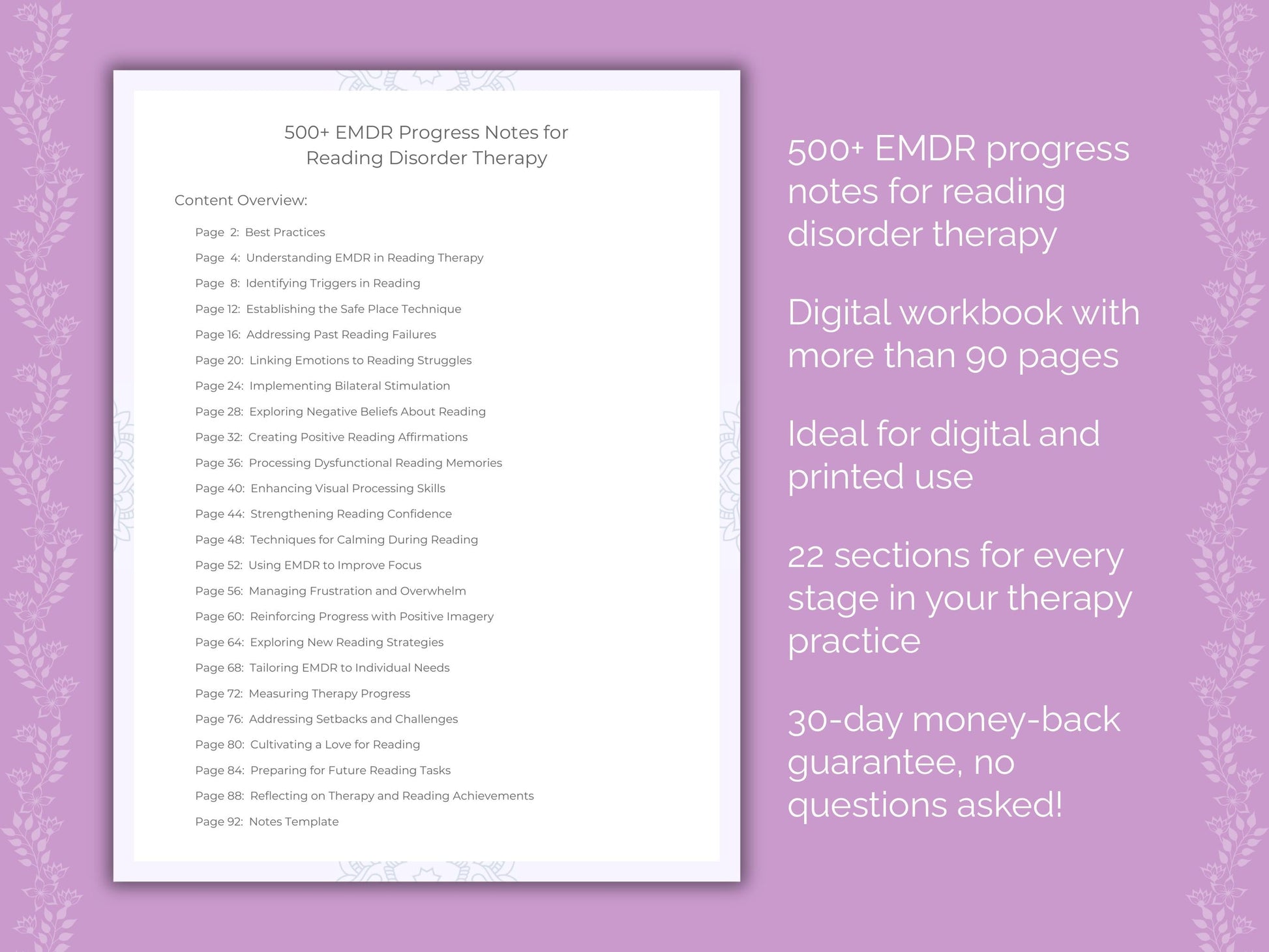 Reading Disorder Eye Movement Desensitization and Reprocessing (EMDR) Therapist Worksheets