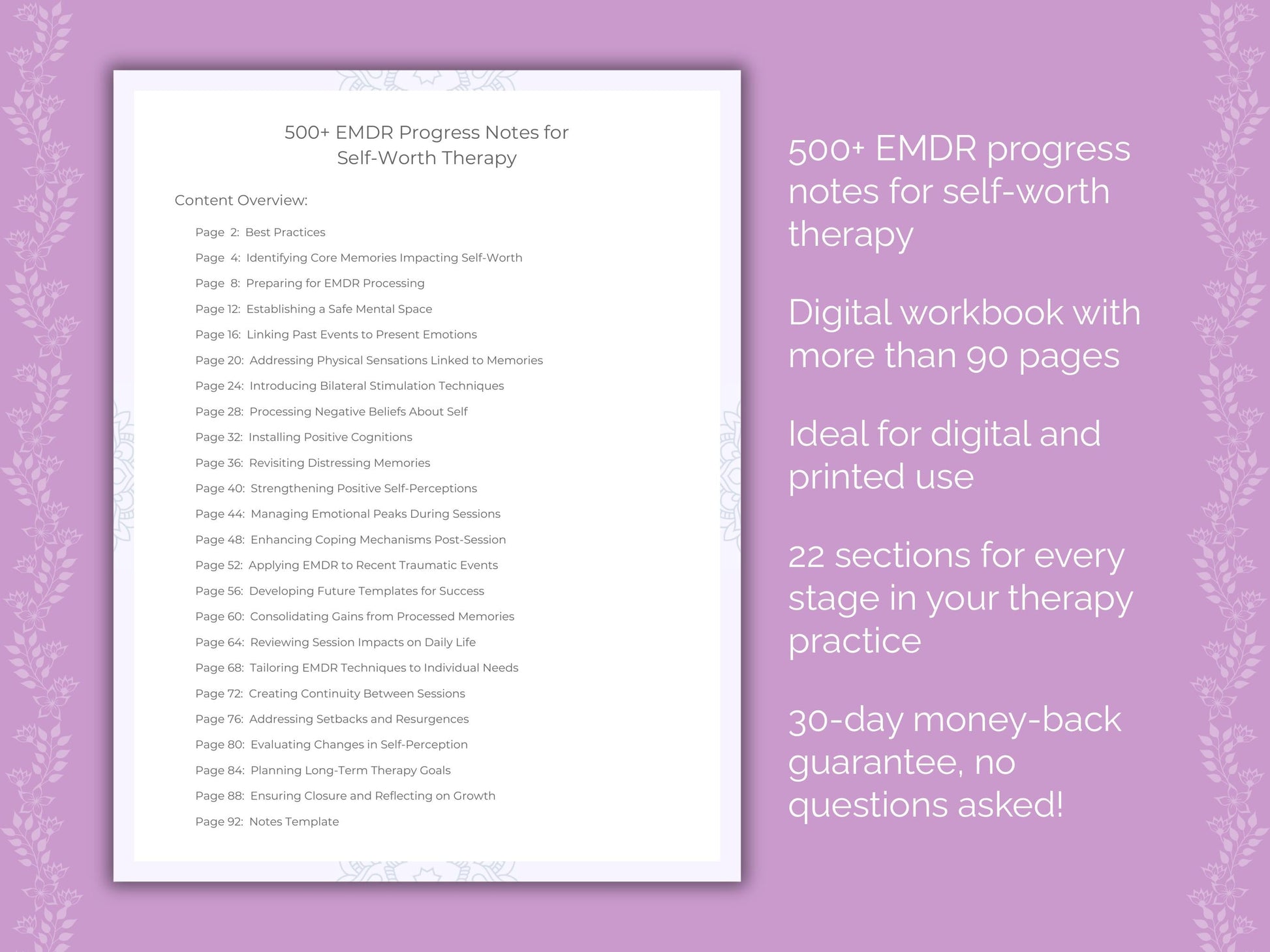 Self-Worth Eye Movement Desensitization and Reprocessing (EMDR) Therapist Worksheets