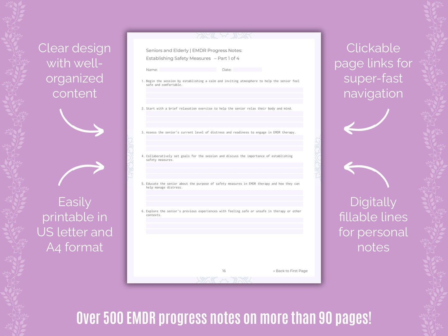 Seniors and Elderly Eye Movement Desensitization and Reprocessing (EMDR) Counseling Templates