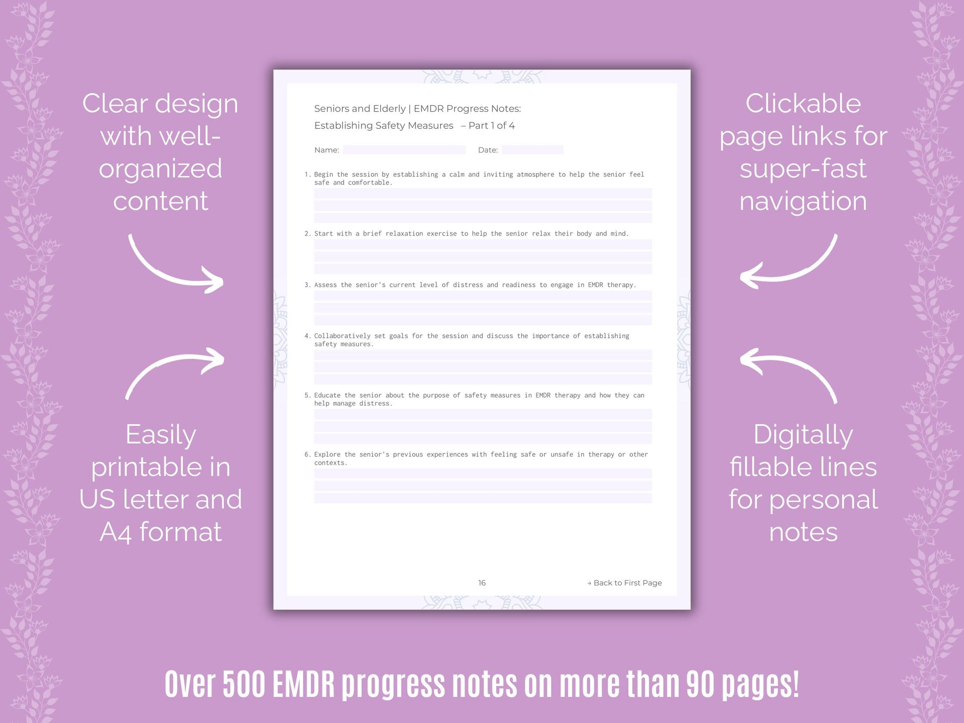Seniors and Elderly Eye Movement Desensitization and Reprocessing (EMDR) Counseling Templates