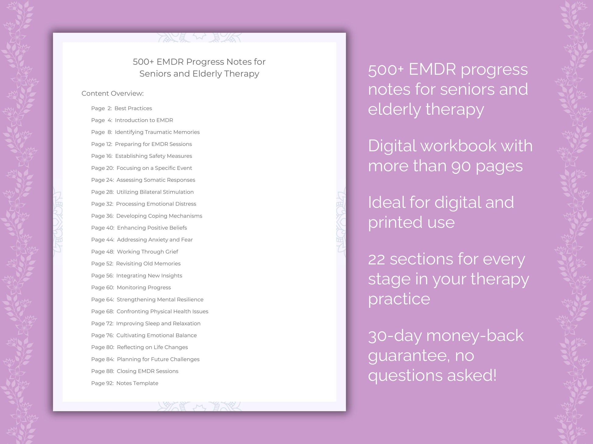 Seniors and Elderly Eye Movement Desensitization and Reprocessing (EMDR) Therapist Worksheets