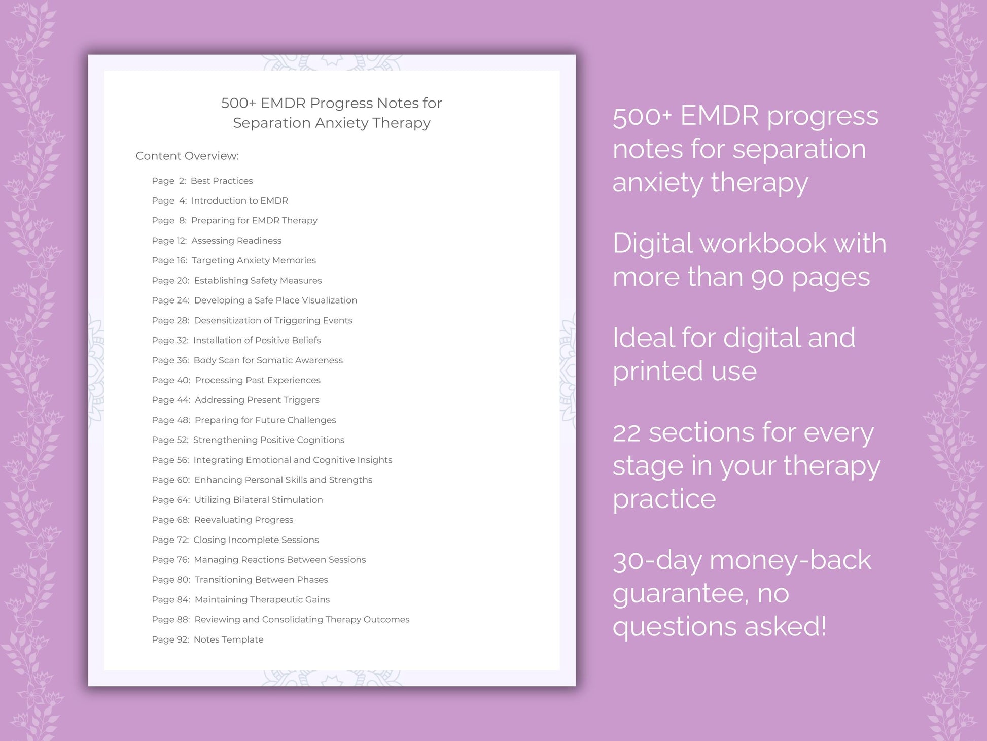 Separation Anxiety Eye Movement Desensitization and Reprocessing (EMDR) Therapist Worksheets