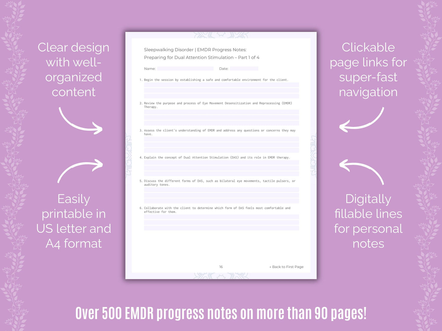 Sleepwalking Disorder Eye Movement Desensitization and Reprocessing (EMDR) Counseling Templates