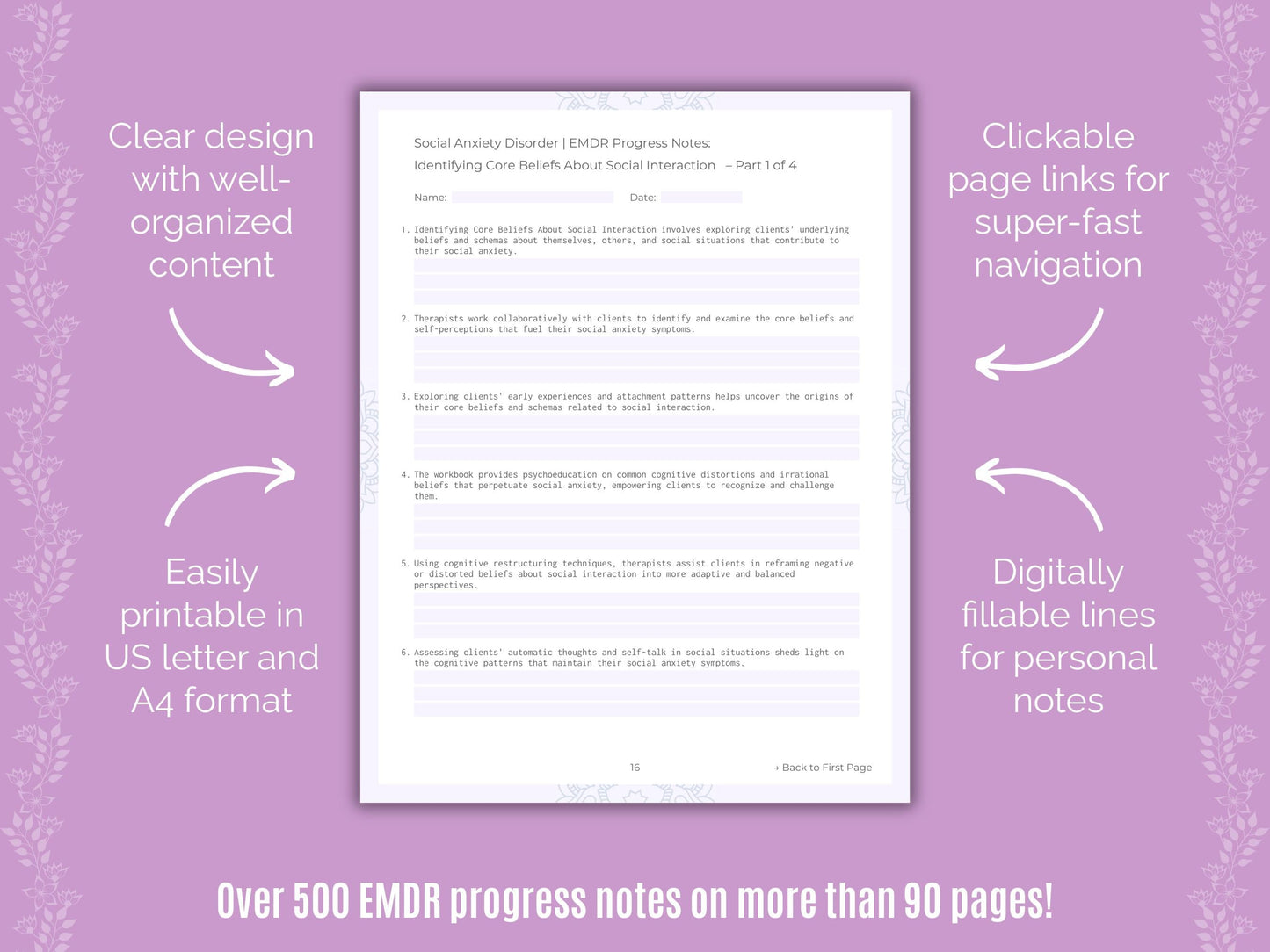 Social Anxiety Disorder Eye Movement Desensitization and Reprocessing (EMDR) Counseling Templates