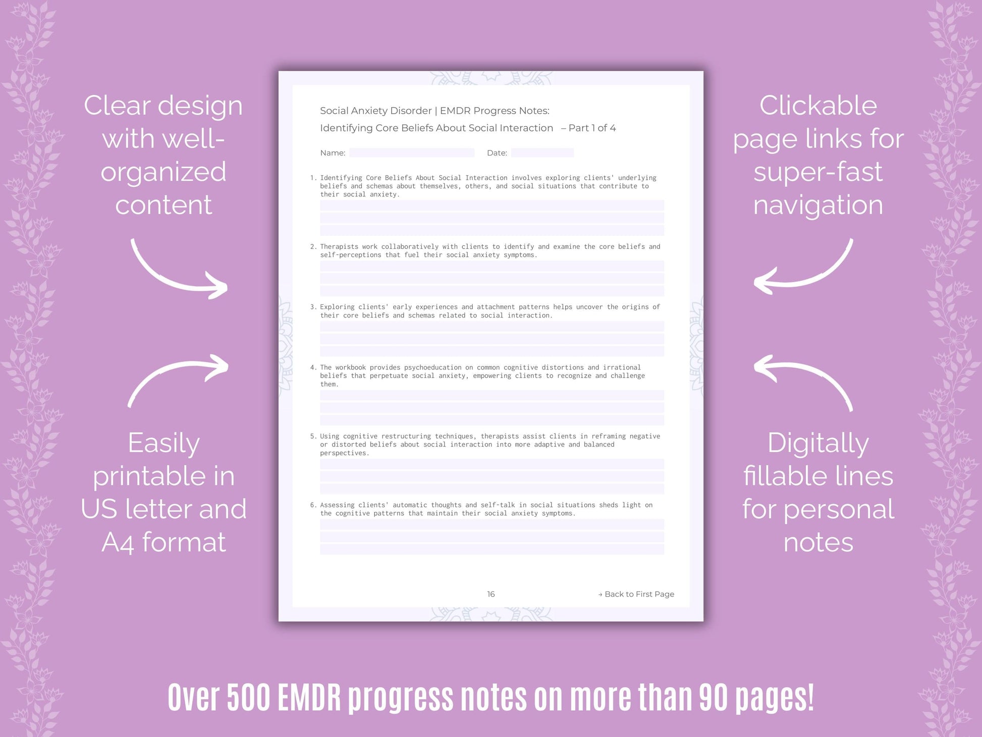 Social Anxiety Disorder Eye Movement Desensitization and Reprocessing (EMDR) Counseling Templates