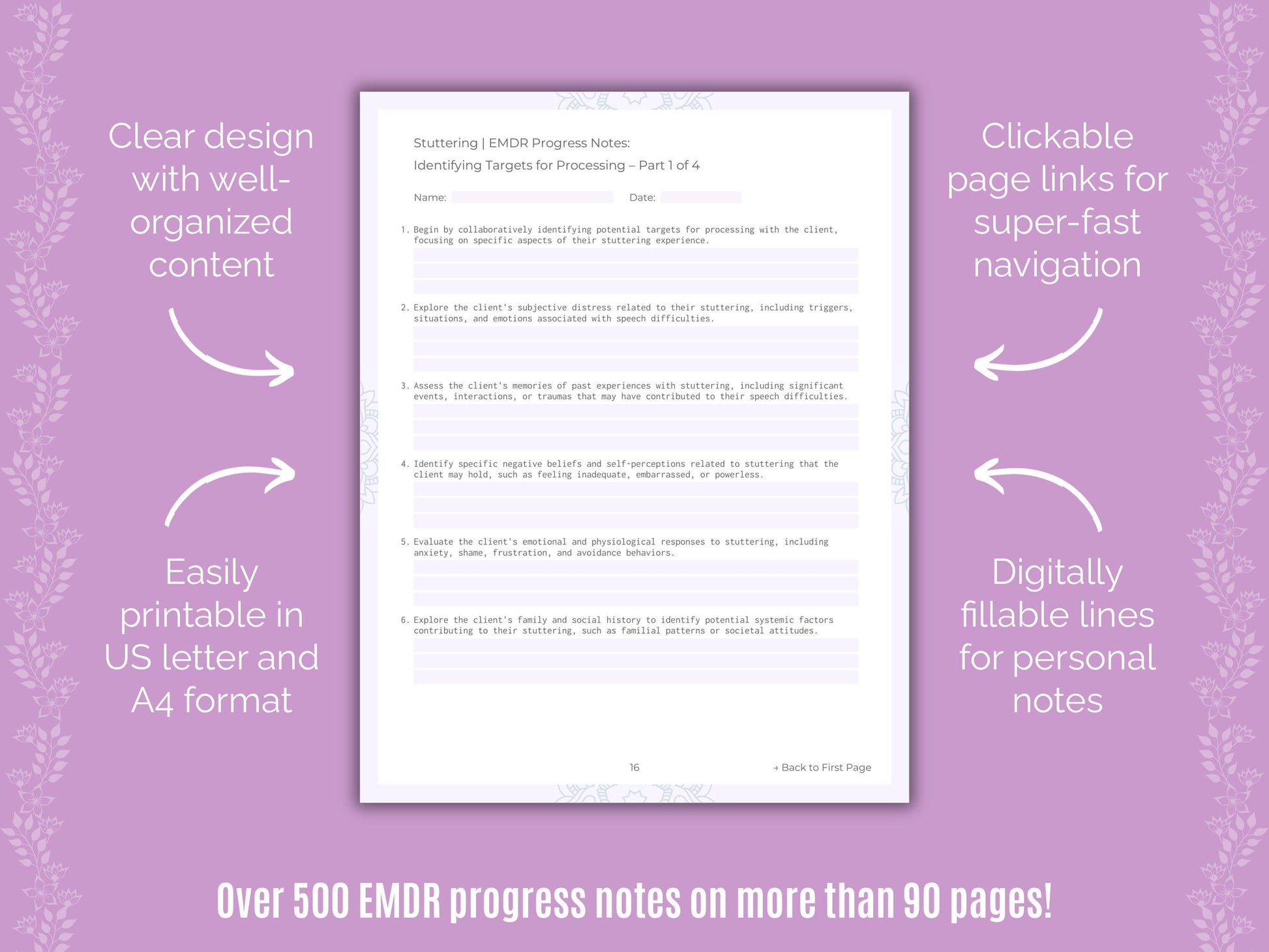 Stuttering Eye Movement Desensitization and Reprocessing (EMDR) Counseling Templates