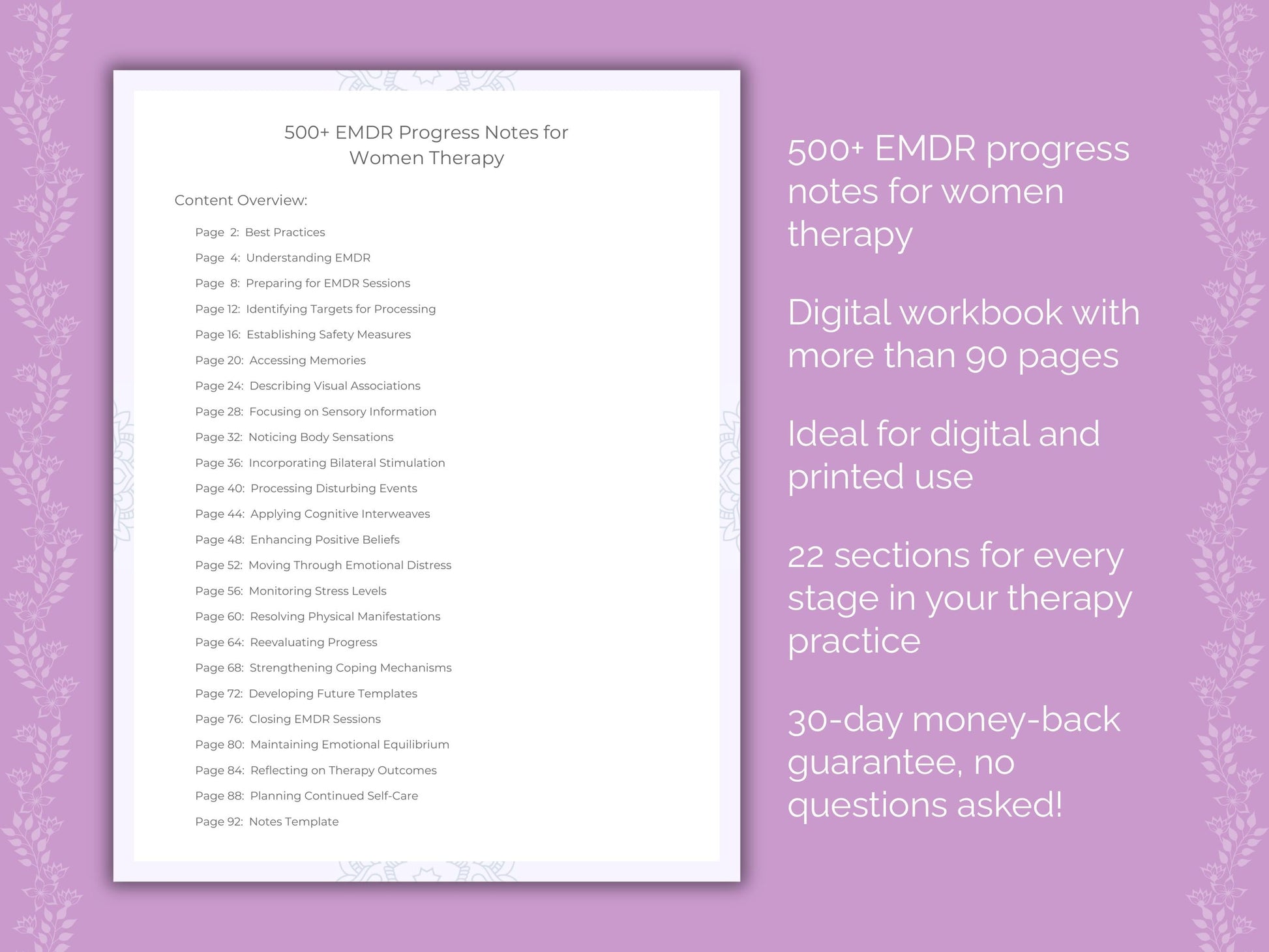 Women Eye Movement Desensitization and Reprocessing (EMDR) Therapist Worksheets