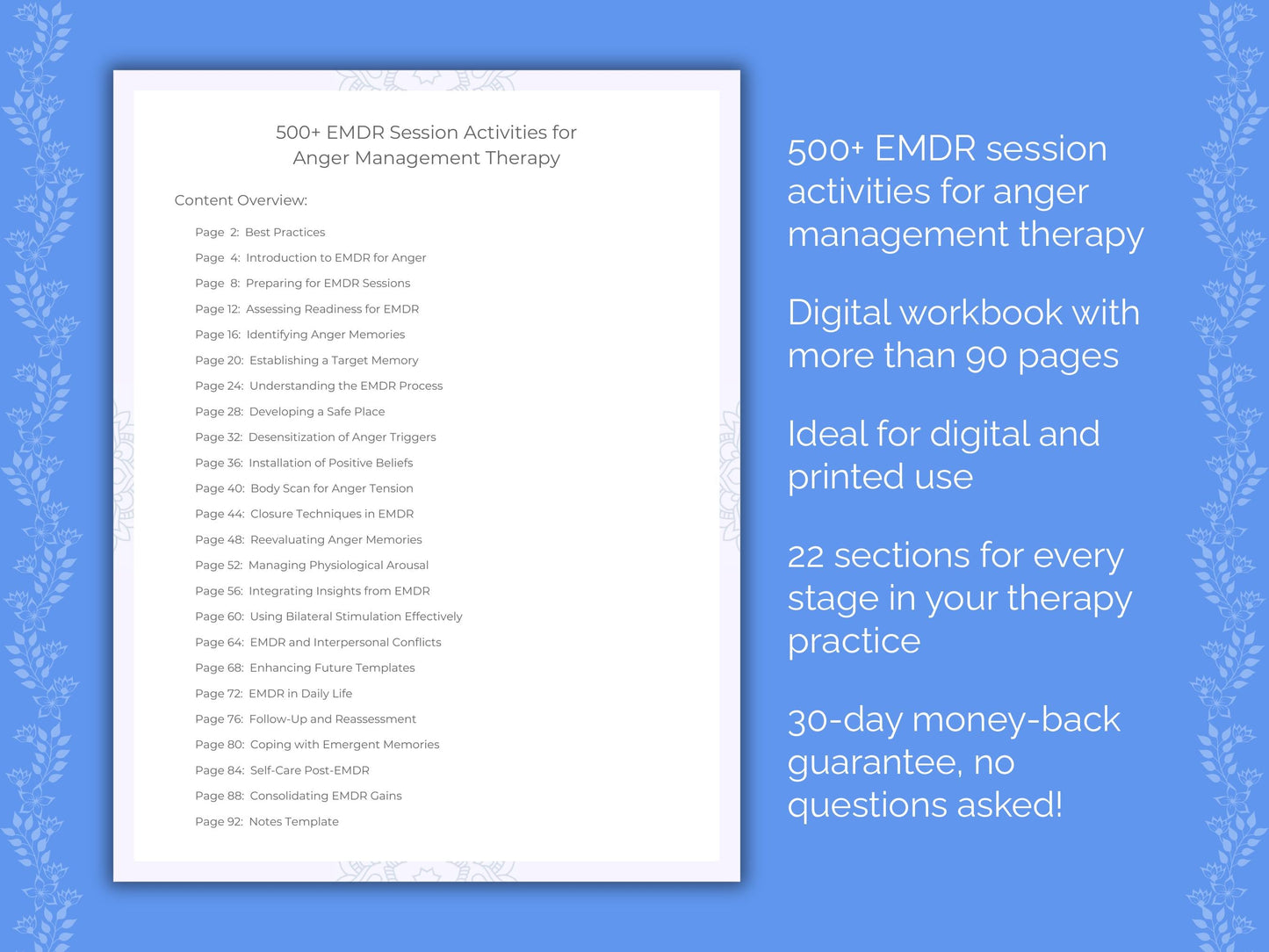 Anger Management Eye Movement Desensitization and Reprocessing (EMDR) Therapist Worksheets