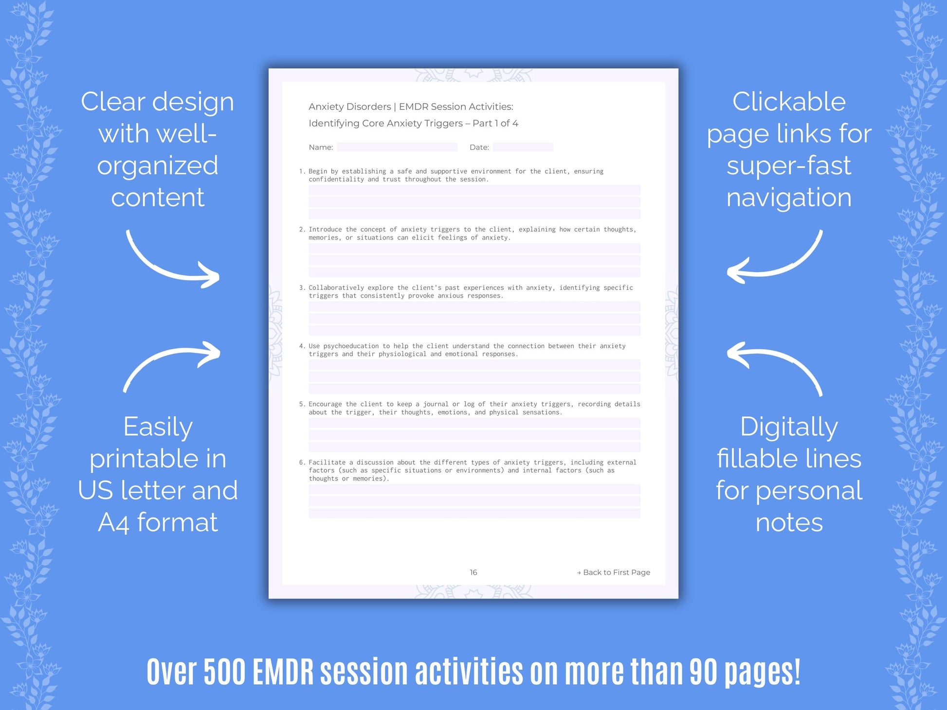 Anxiety Disorders Eye Movement Desensitization and Reprocessing (EMDR) Counseling Templates