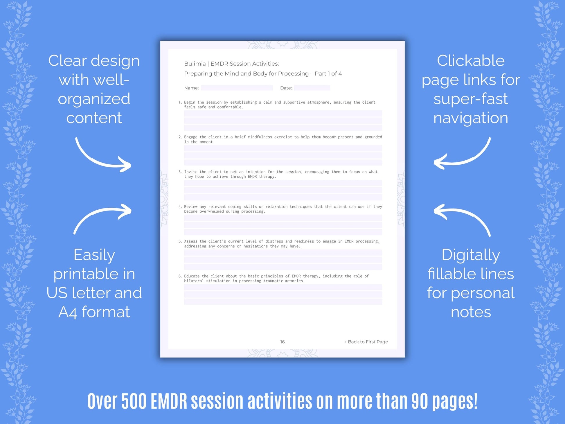 Bulimia Eye Movement Desensitization and Reprocessing (EMDR) Counseling Templates