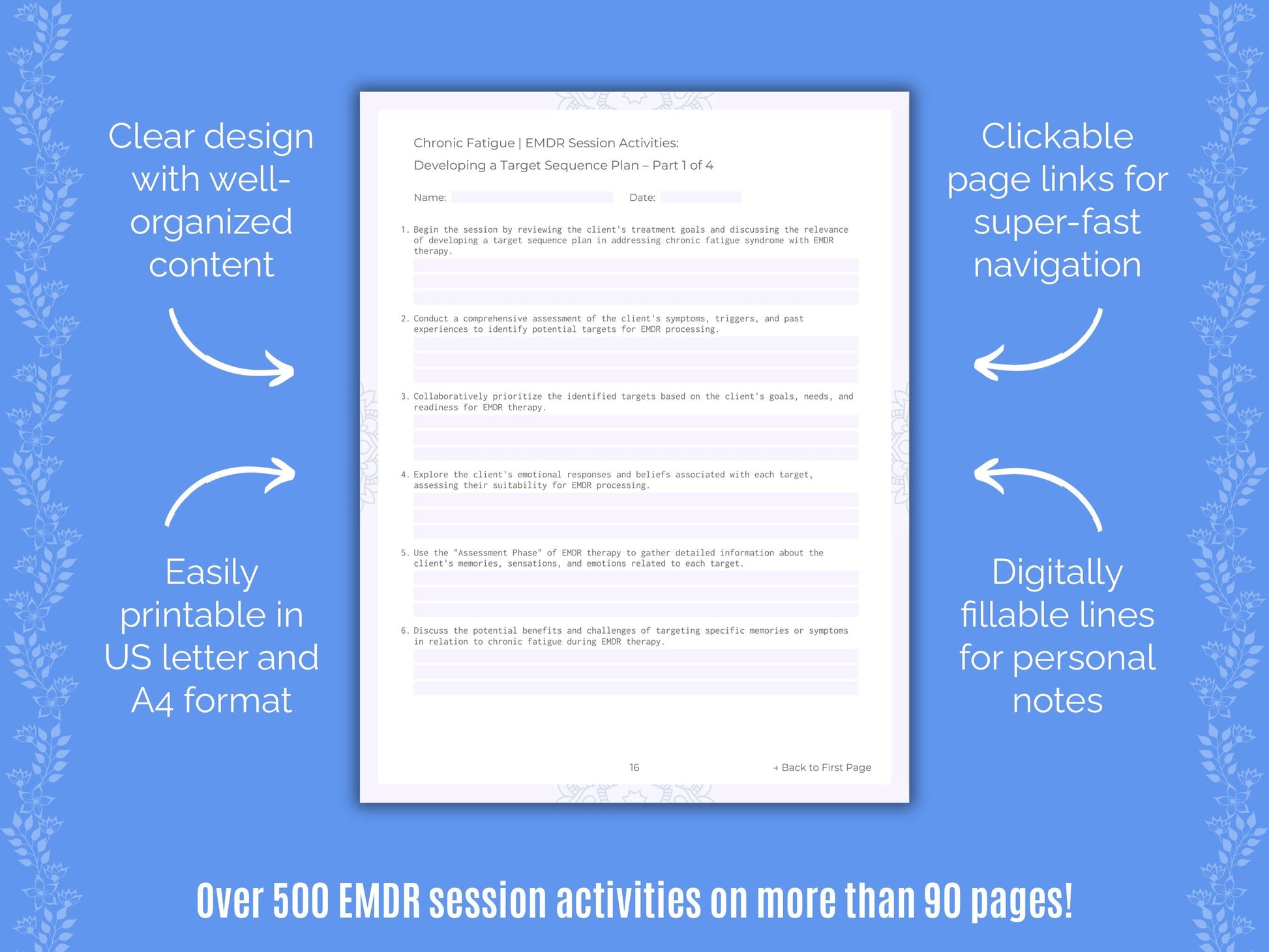 Chronic Fatigue Eye Movement Desensitization and Reprocessing (EMDR) Counseling Templates