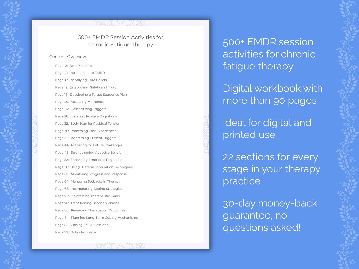 Chronic Fatigue Eye Movement Desensitization and Reprocessing (EMDR) Therapist Worksheets