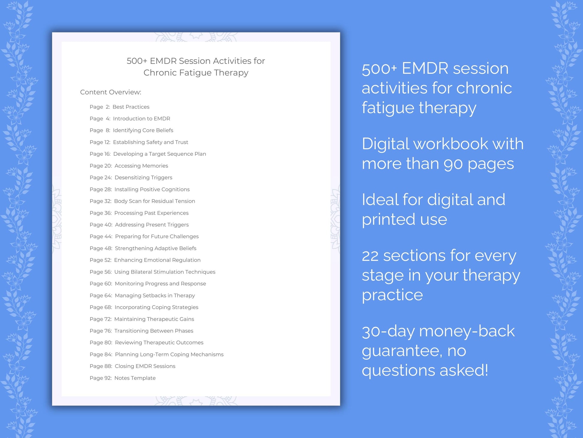 Chronic Fatigue Eye Movement Desensitization and Reprocessing (EMDR) Therapist Worksheets