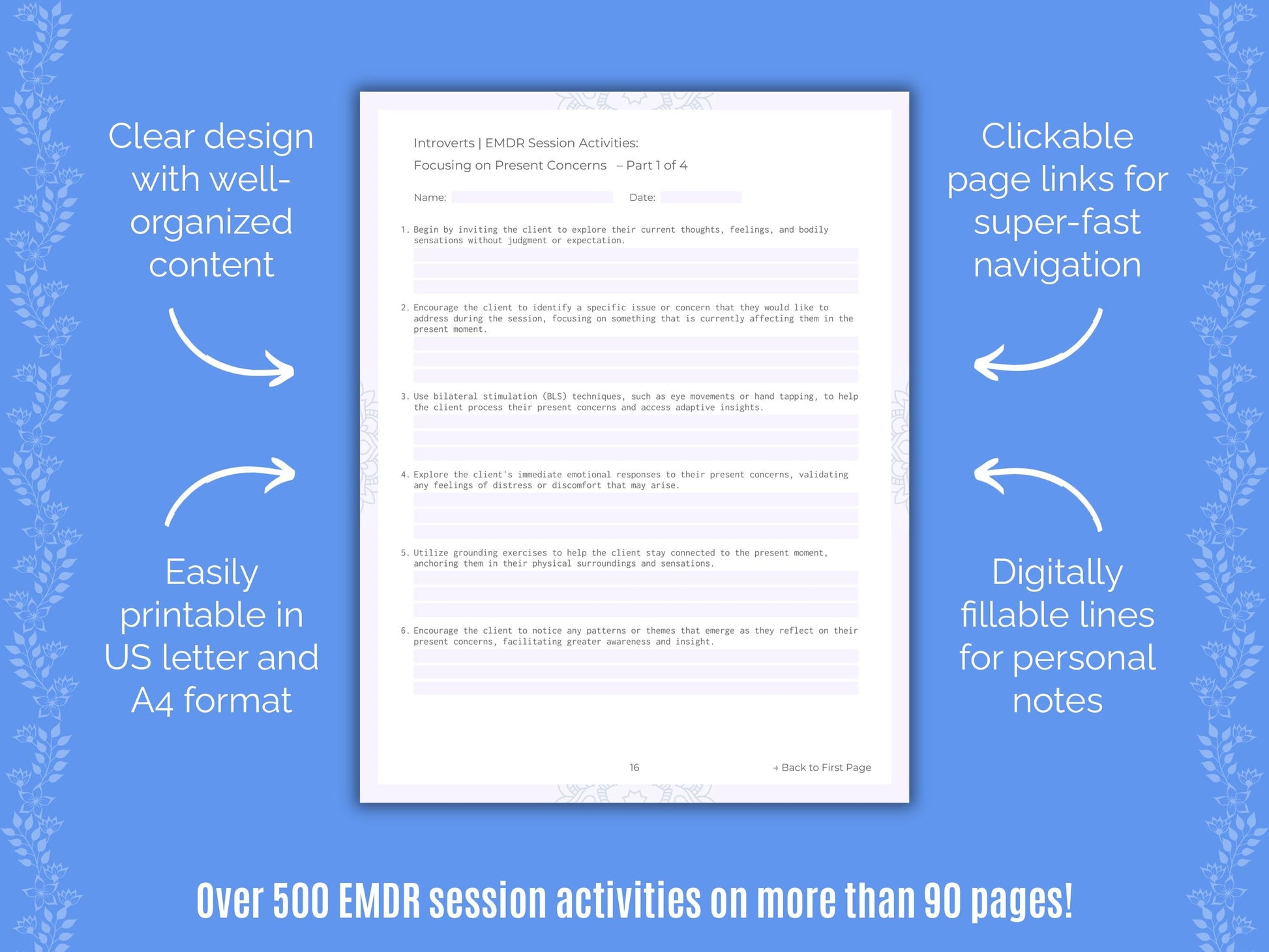 Introversion Eye Movement Desensitization and Reprocessing (EMDR) Counseling Templates