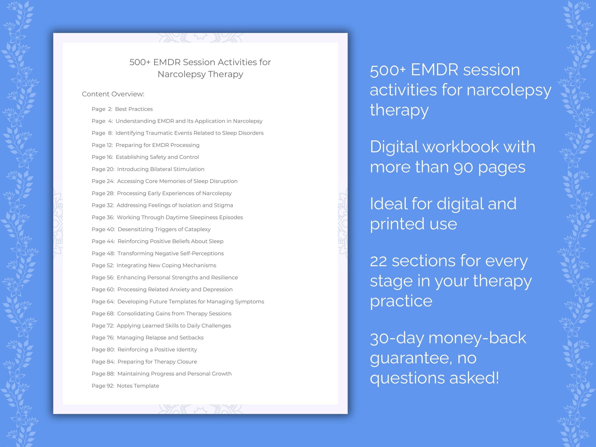 Narcolepsy Eye Movement Desensitization and Reprocessing (EMDR) Therapist Worksheets