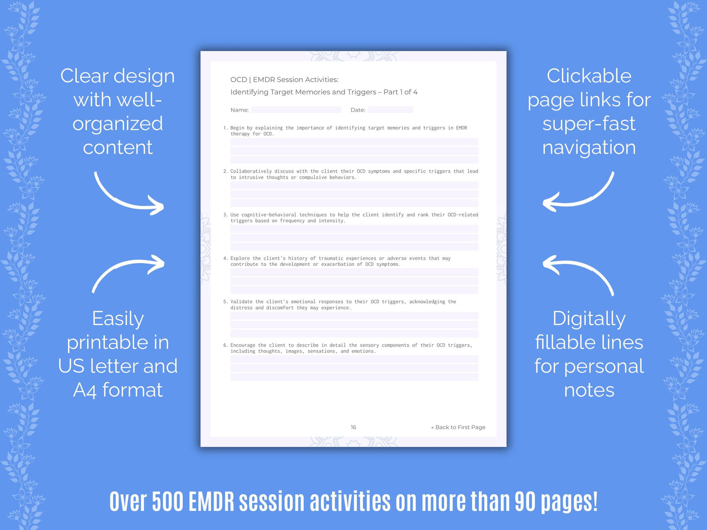 Obsessive-Compulsive Disorder (OCD) Eye Movement Desensitization and Reprocessing (EMDR) Counseling Templates