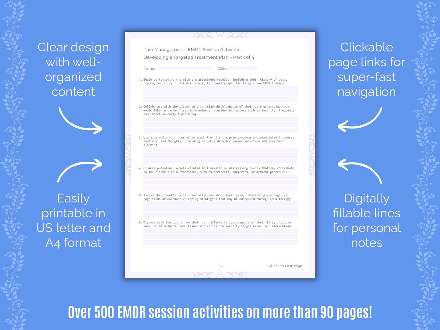 Pain Management Eye Movement Desensitization and Reprocessing (EMDR) Counseling Templates