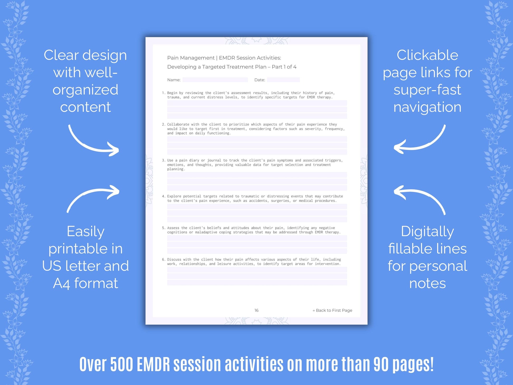 Pain Management Eye Movement Desensitization and Reprocessing (EMDR) Counseling Templates