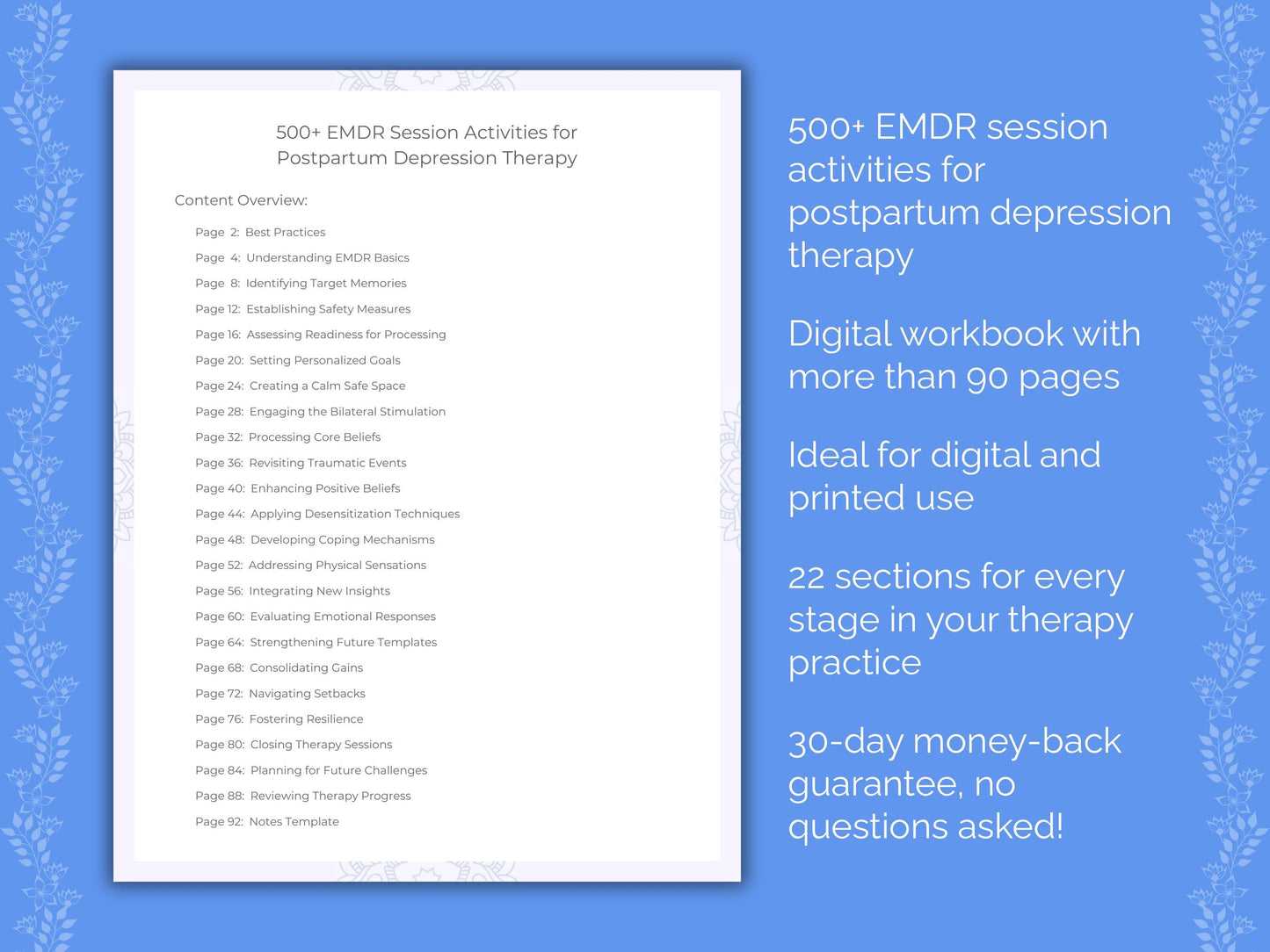 Postpartum Depression Eye Movement Desensitization and Reprocessing (EMDR) Therapist Worksheets