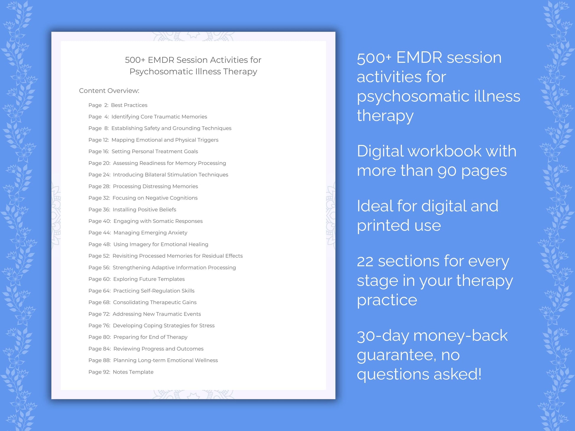 Psychosomatic Illness Eye Movement Desensitization and Reprocessing (EMDR) Therapist Worksheets