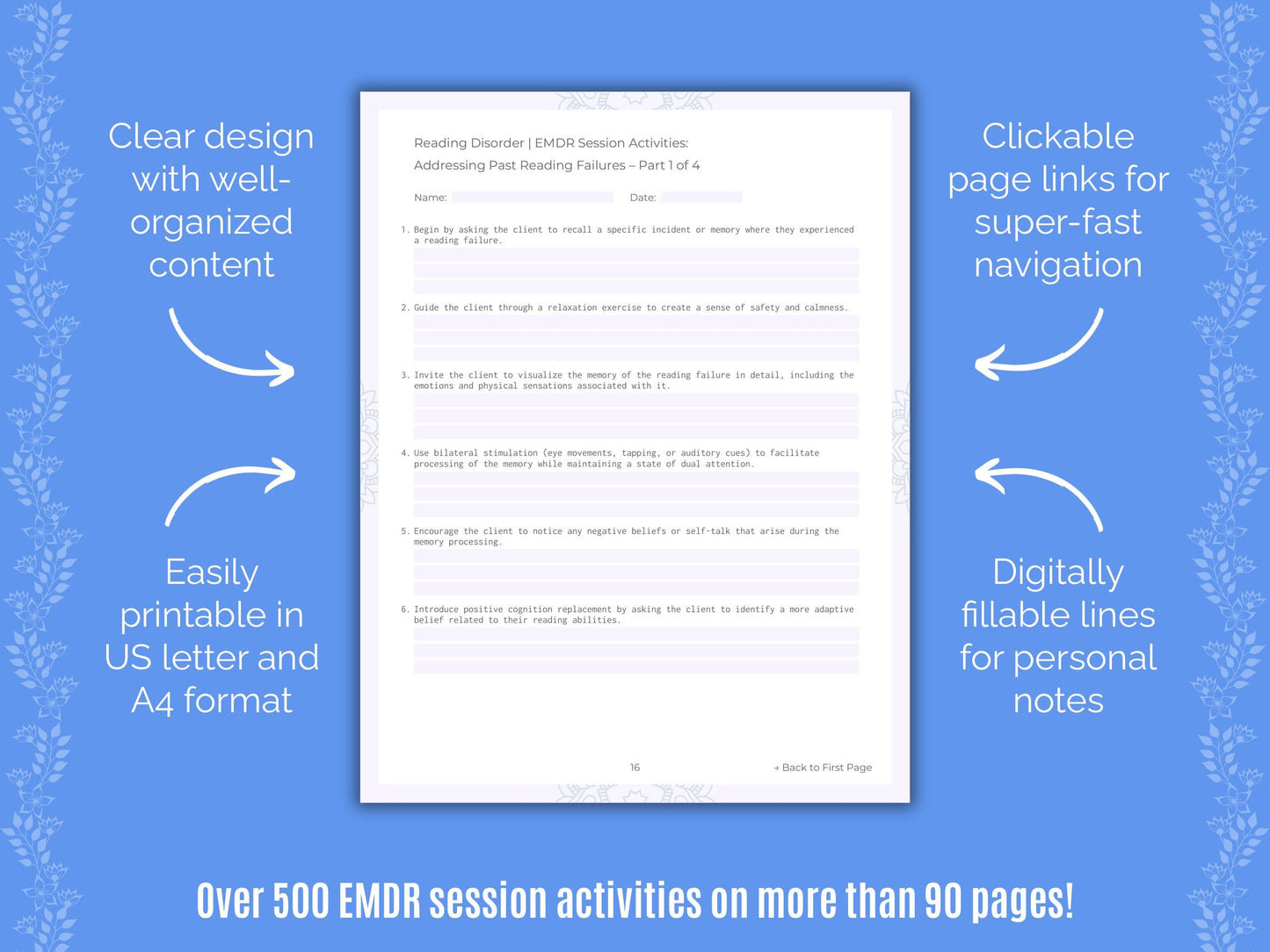 Reading Disorder Eye Movement Desensitization and Reprocessing (EMDR) Counseling Templates