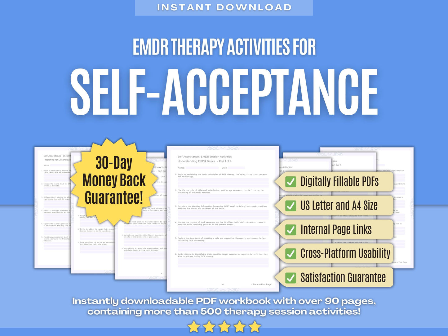 Self-Acceptance Eye Movement Desensitization and Reprocessing (EMDR) Psychology Workbooks