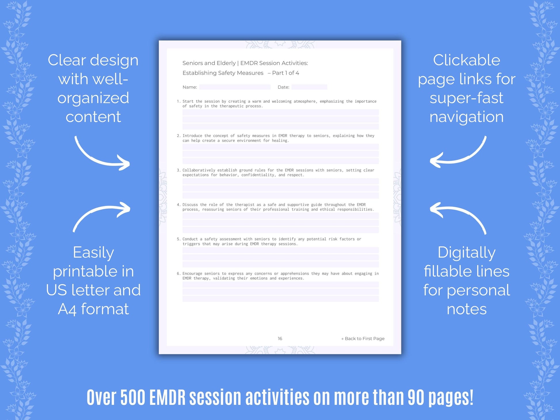 Seniors and Elderly Eye Movement Desensitization and Reprocessing (EMDR) Counseling Templates