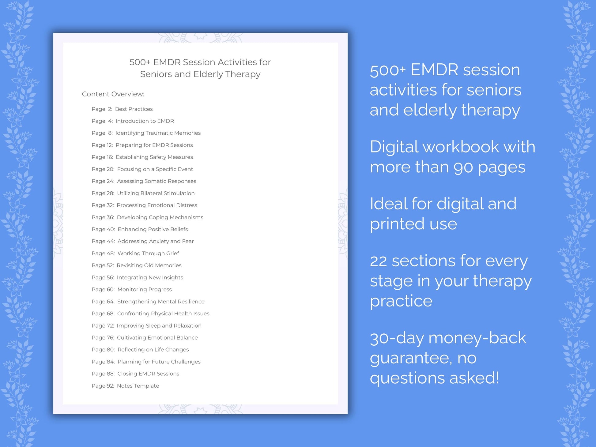 Seniors and Elderly Eye Movement Desensitization and Reprocessing (EMDR) Therapist Worksheets