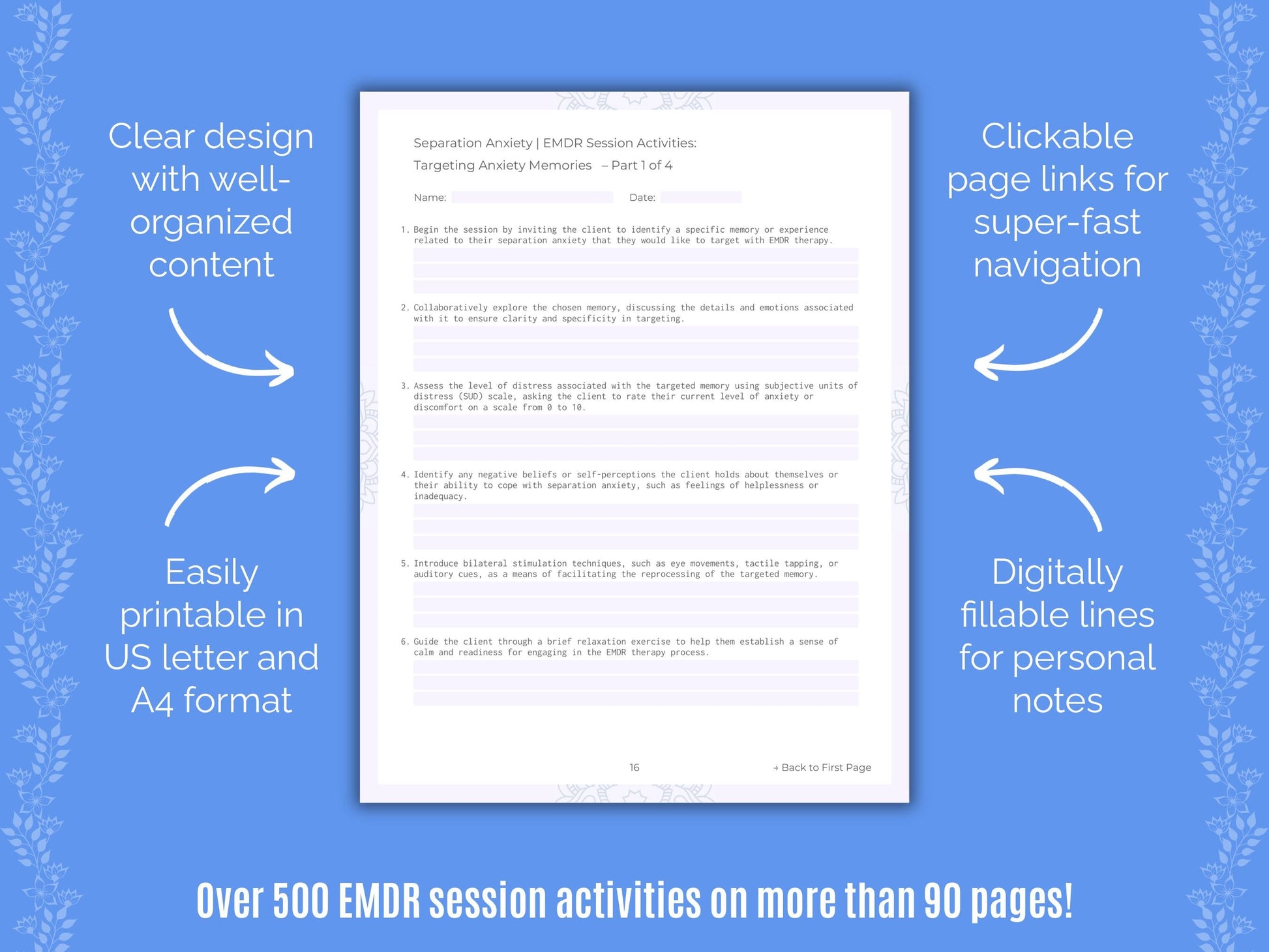 Separation Anxiety Eye Movement Desensitization and Reprocessing (EMDR) Counseling Templates