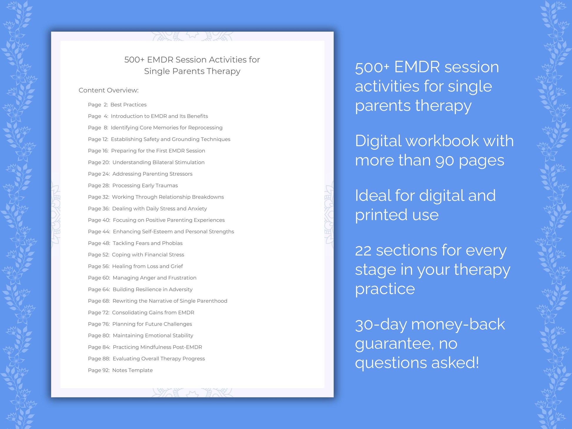 Single Parents Eye Movement Desensitization and Reprocessing (EMDR) Therapist Worksheets