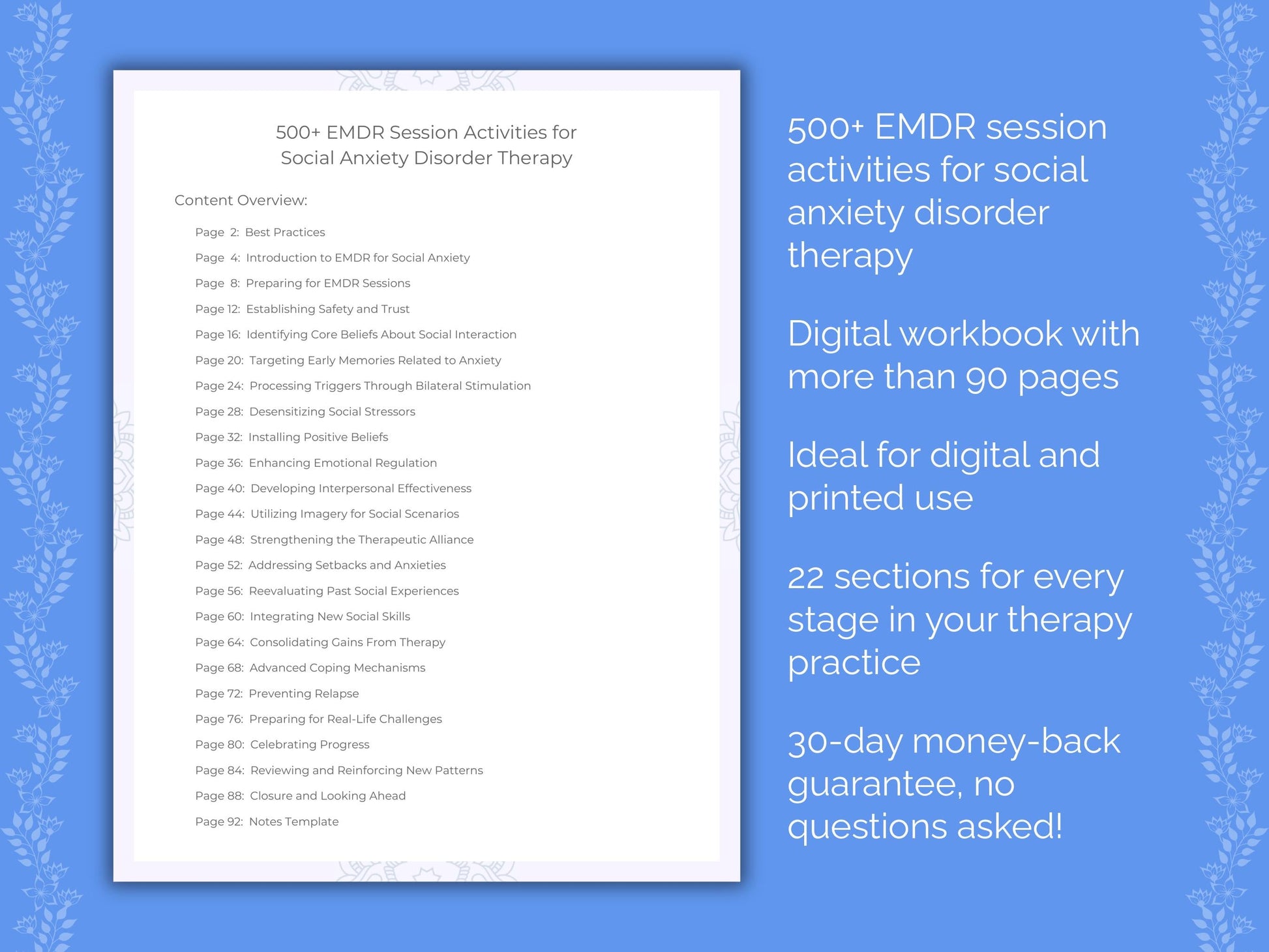 Social Anxiety Disorder Eye Movement Desensitization and Reprocessing (EMDR) Therapist Worksheets