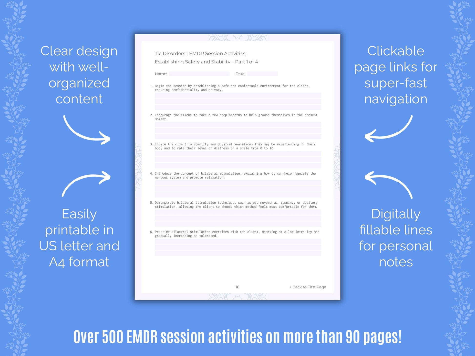 Tic Disorders Eye Movement Desensitization and Reprocessing (EMDR) Counseling Templates