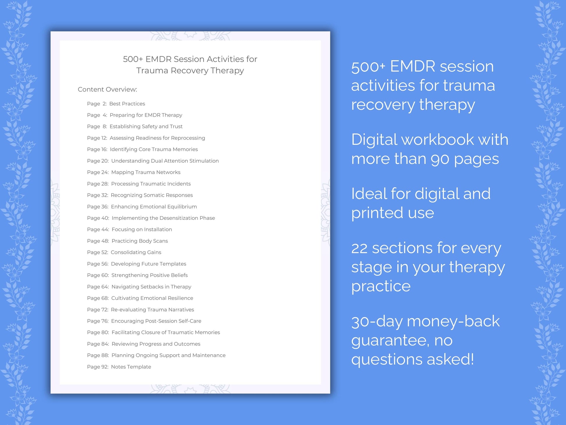 Trauma Recovery Eye Movement Desensitization and Reprocessing (EMDR) Therapist Worksheets